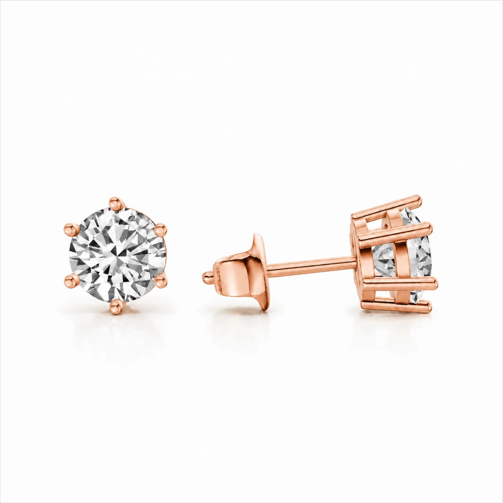 Six Prong Round Lab Diamond Stud Earrings - Rose