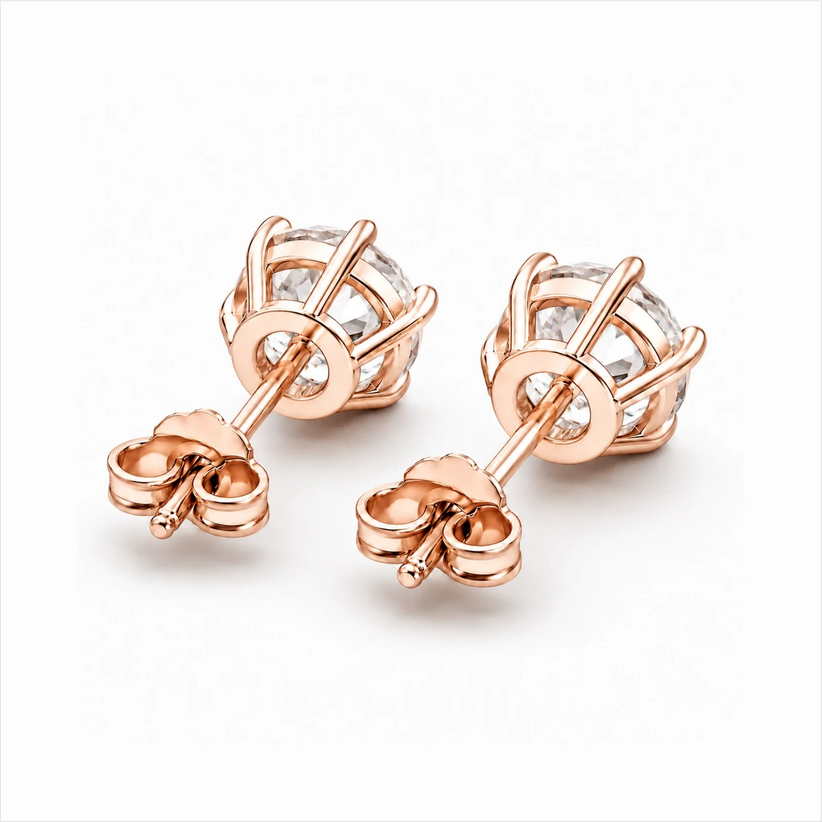 Six Prong Round Lab Diamond Stud Earrings - Rose