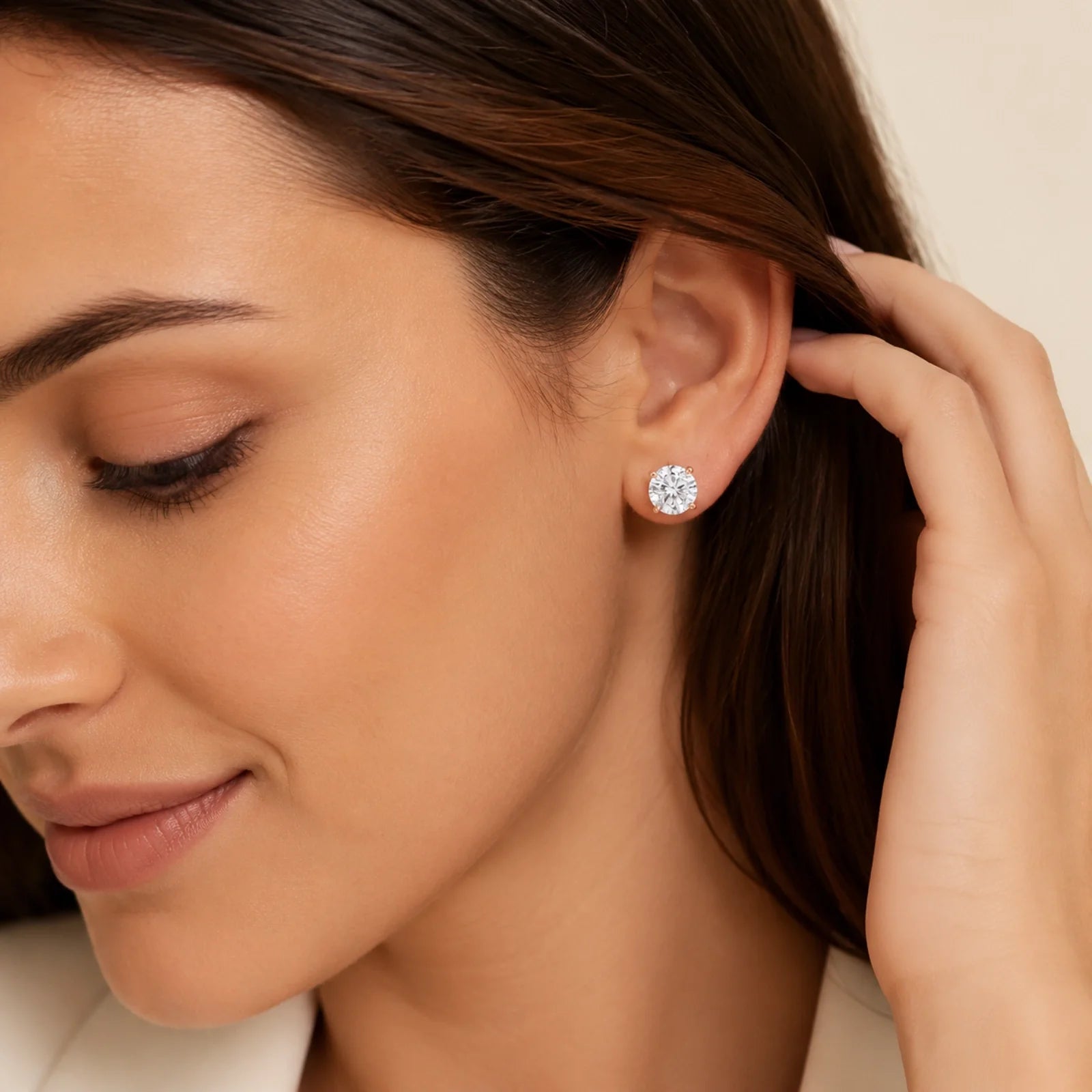 Six Prong Round Lab Diamond Stud Earrings - Rose