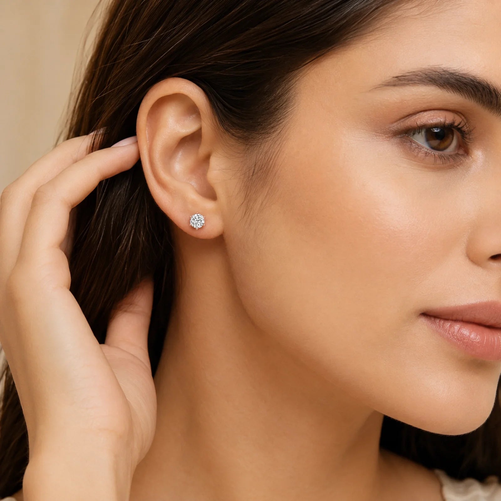 Six Prong Round Lab Diamond Stud Earrings - Rose