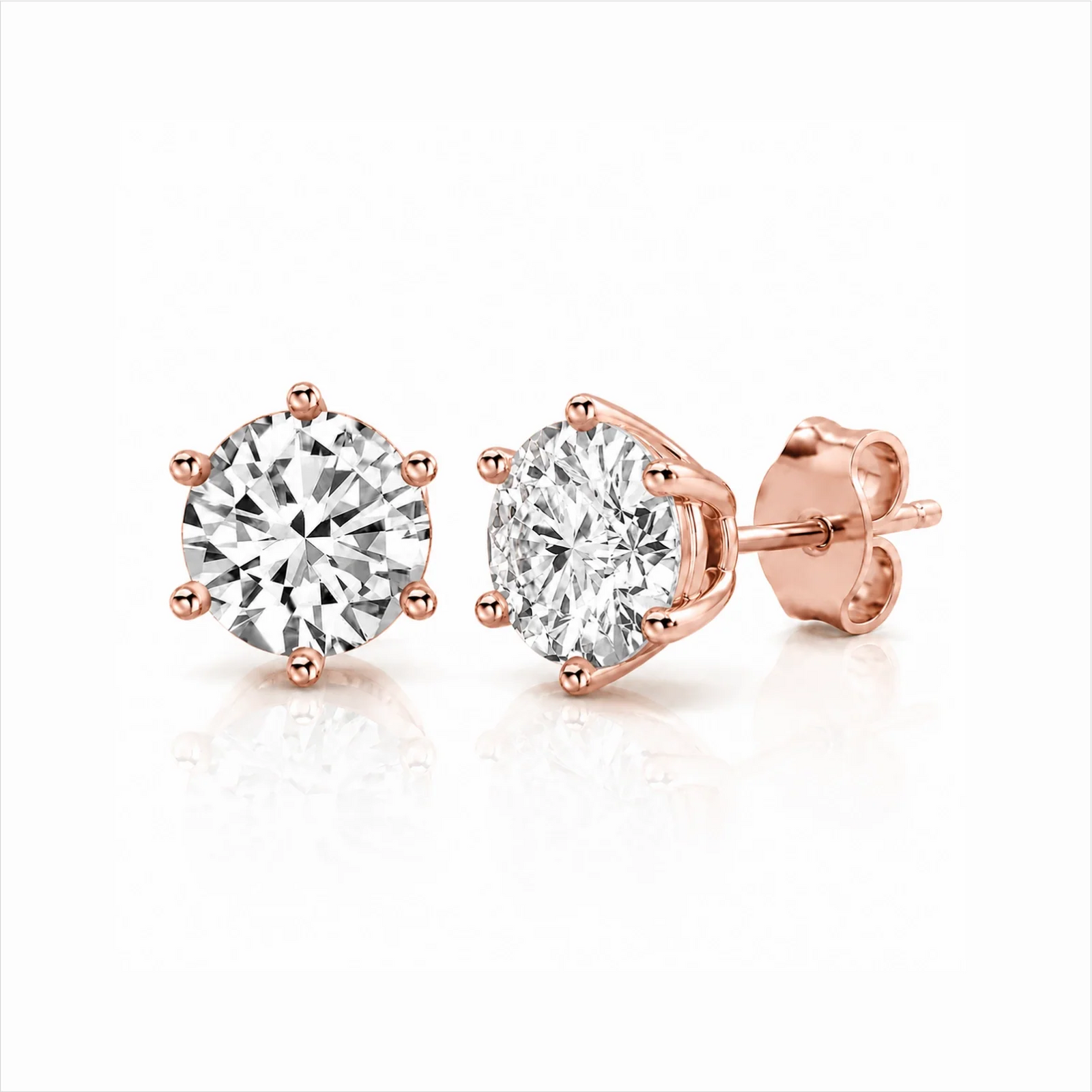Six Prong Round Lab Diamond Stud Earrings - Rose