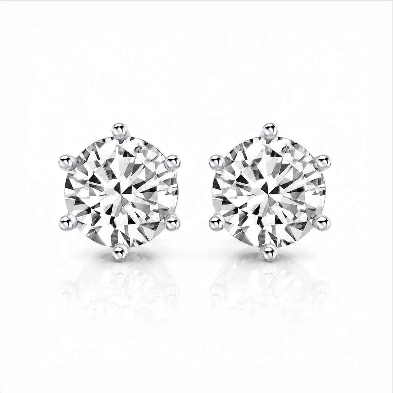 Six Prong Round Lab Diamond Stud Earrings - White