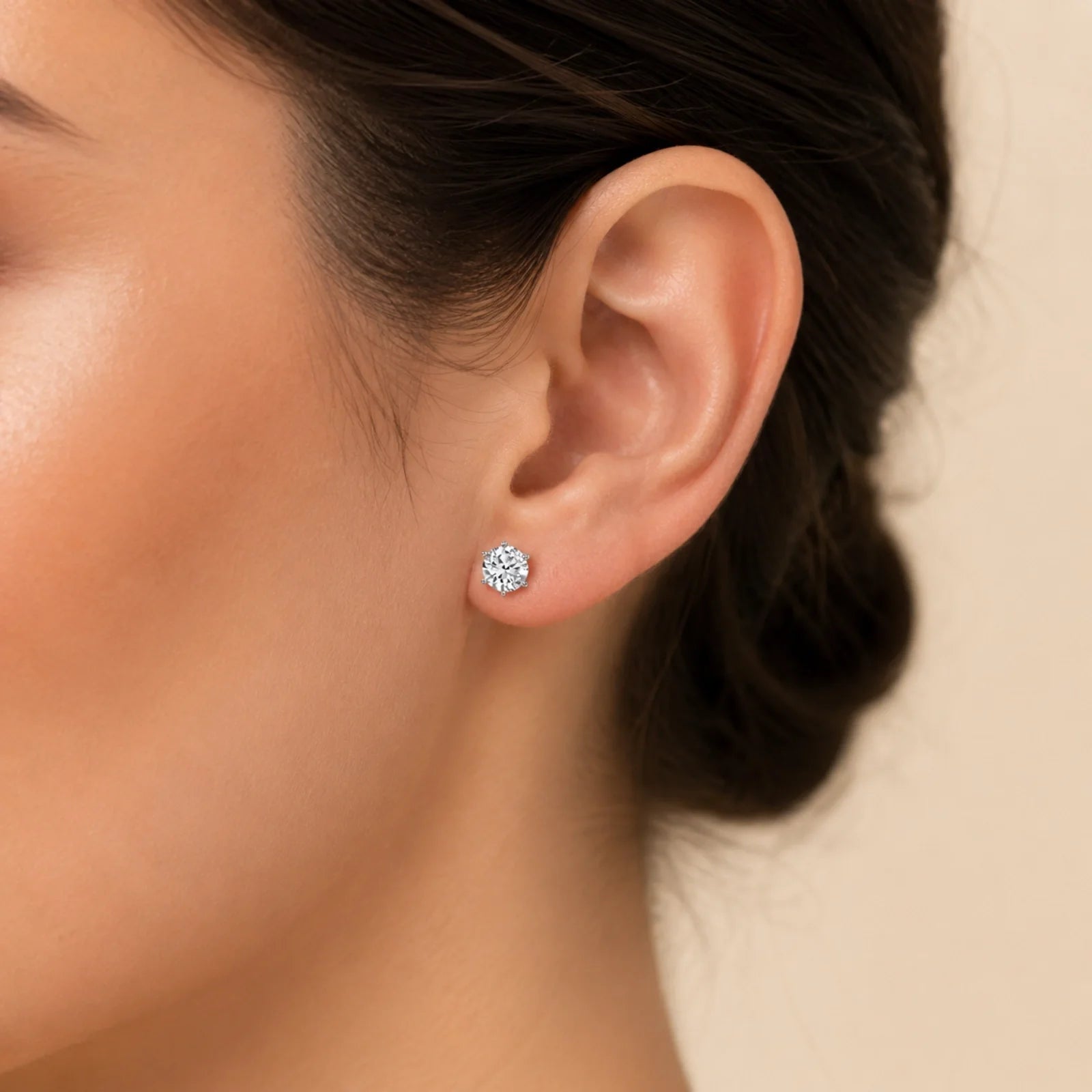 Six Prong Round Lab Diamond Stud Earrings - White