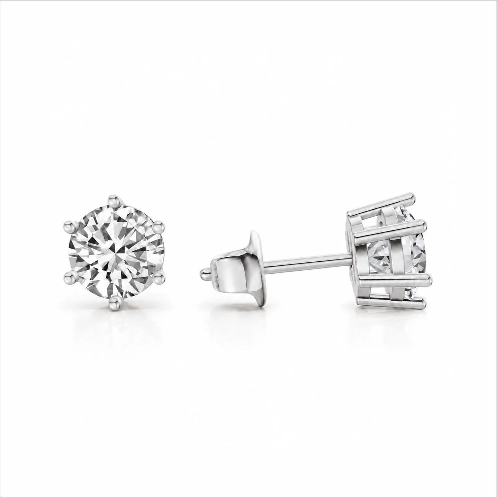 Six Prong Round Lab Diamond Stud Earrings - White