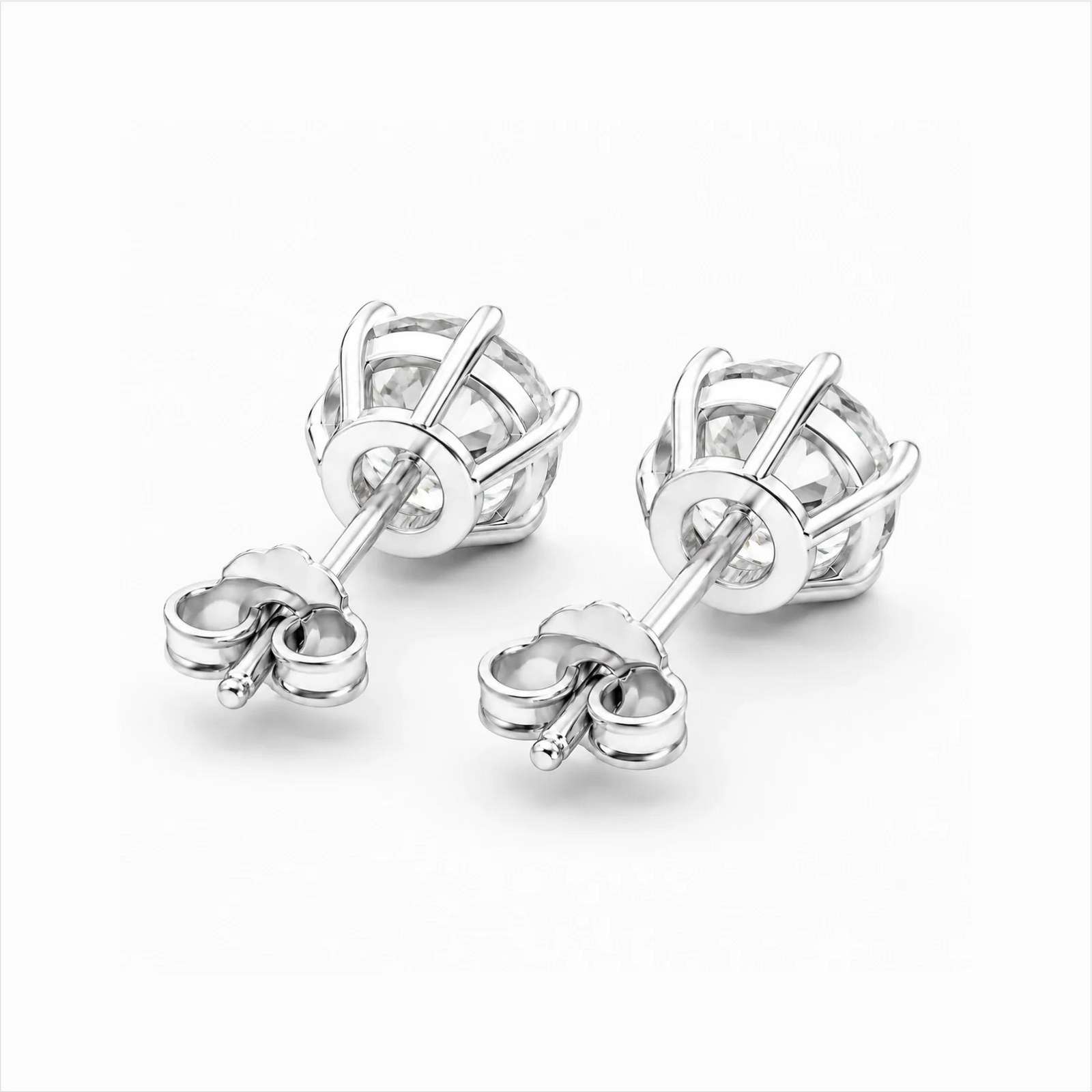 Six Prong Round Lab Diamond Stud Earrings - White