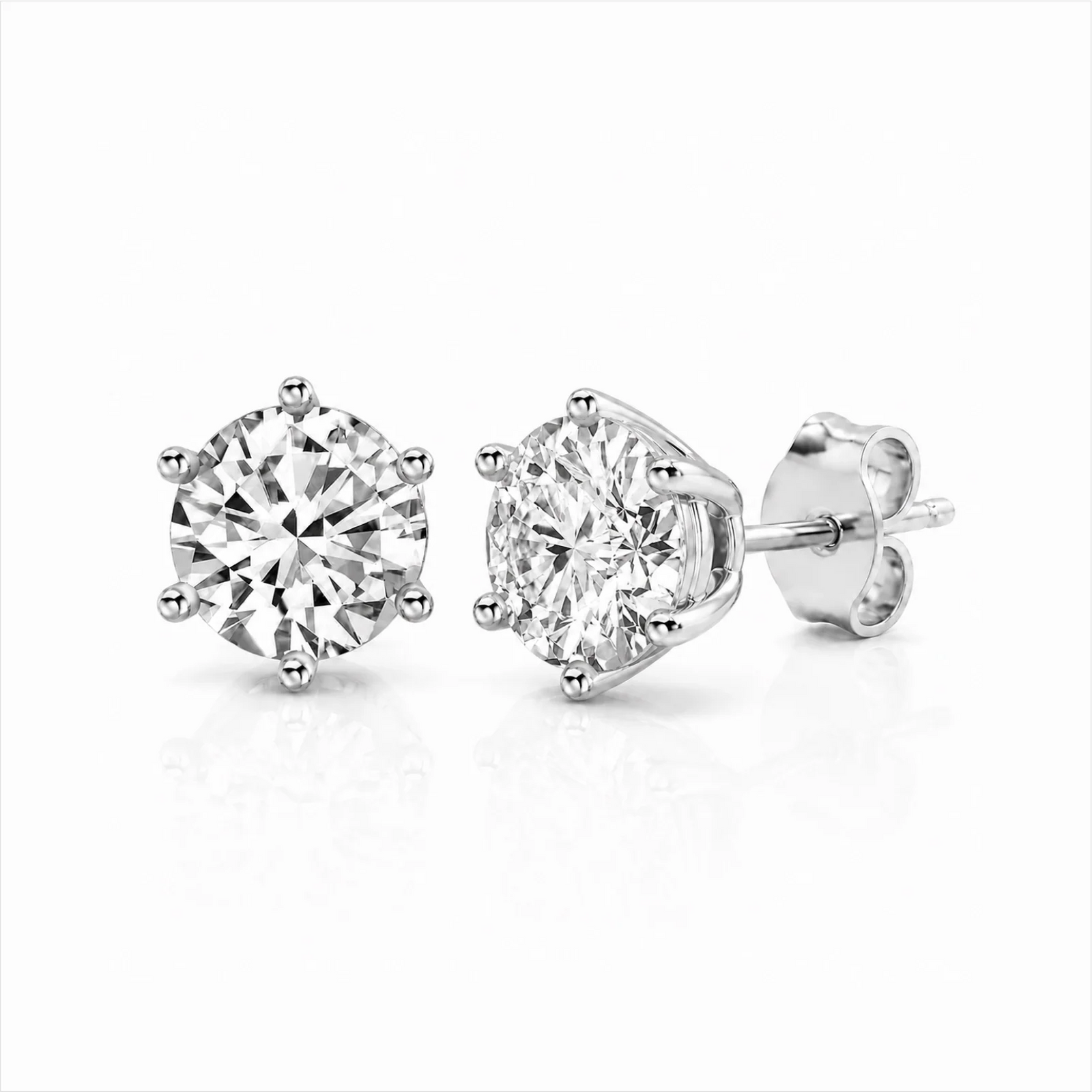 Six Prong Round Lab Diamond Stud Earrings - White