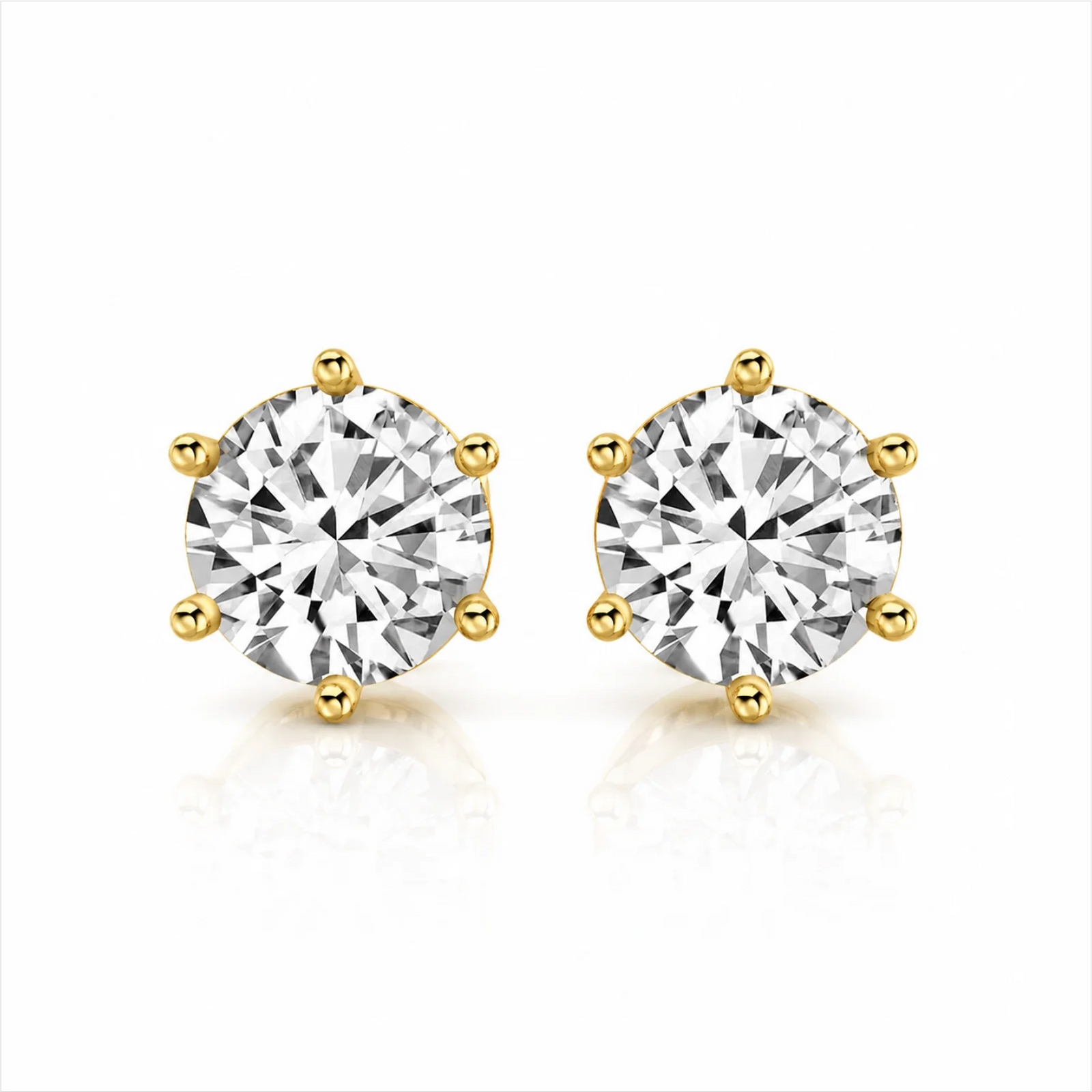 Six Prong Round Lab Diamond Stud Earrings - Yellow