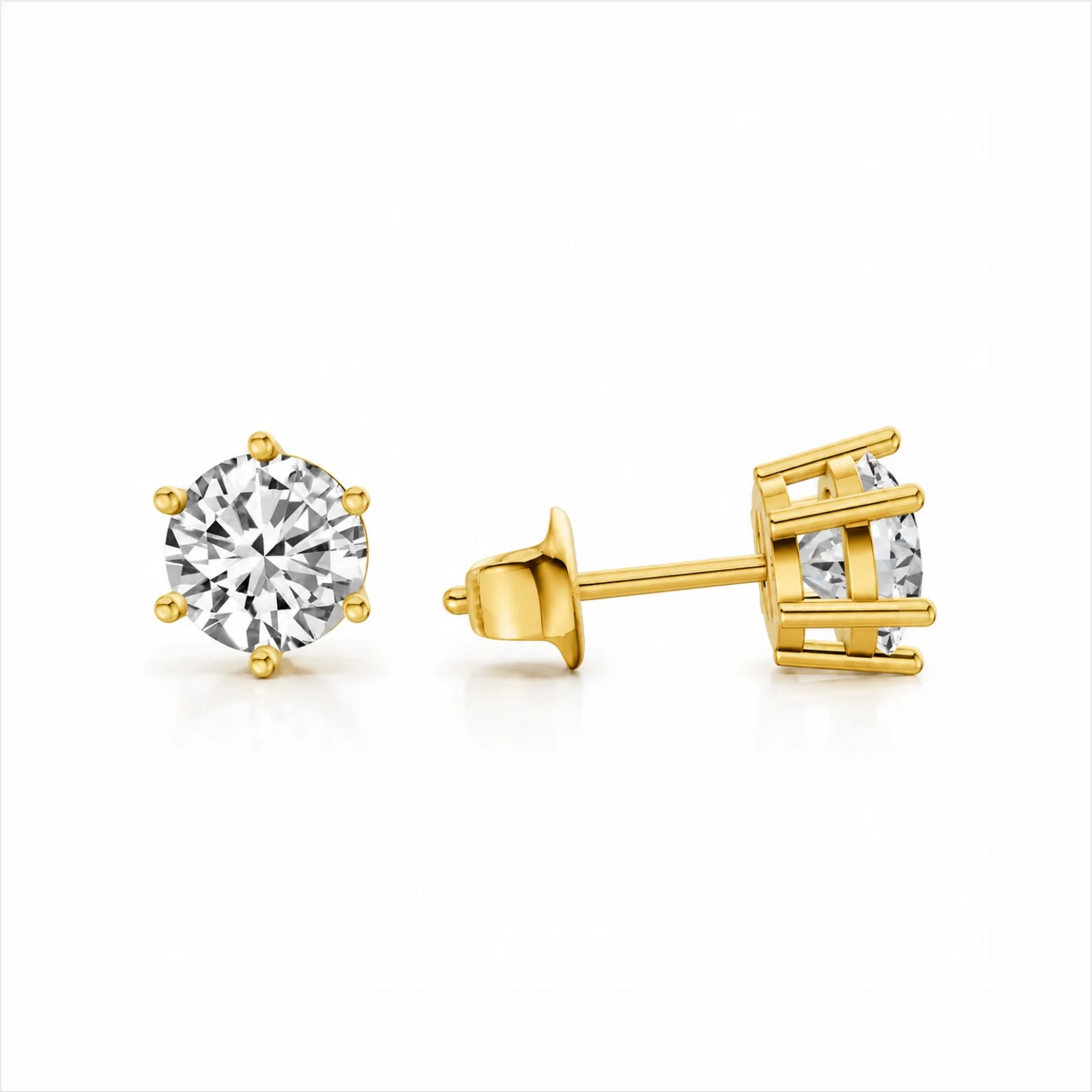Six Prong Round Lab Diamond Stud Earrings - Yellow