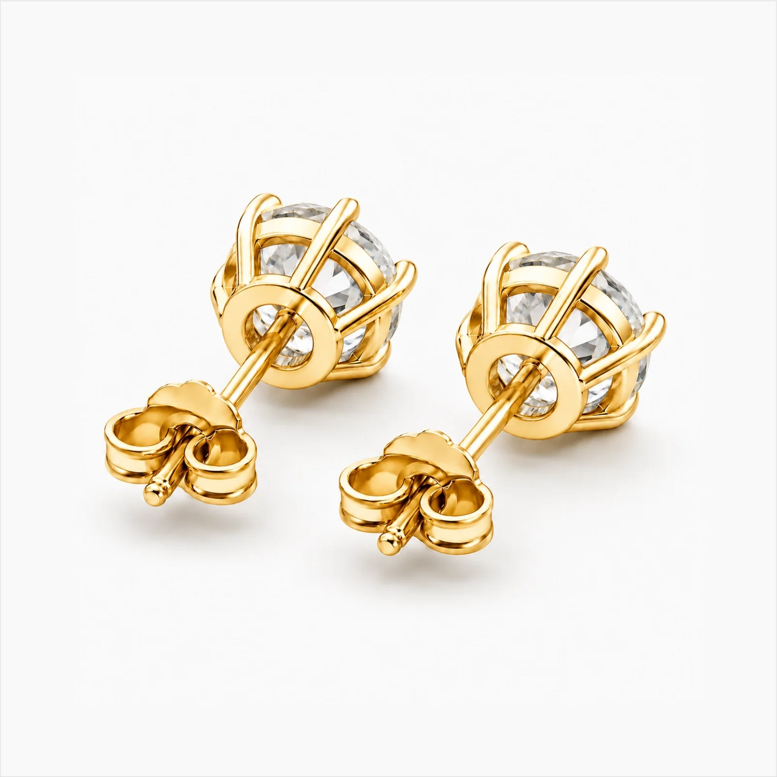 Six Prong Round Lab Diamond Stud Earrings - Yellow