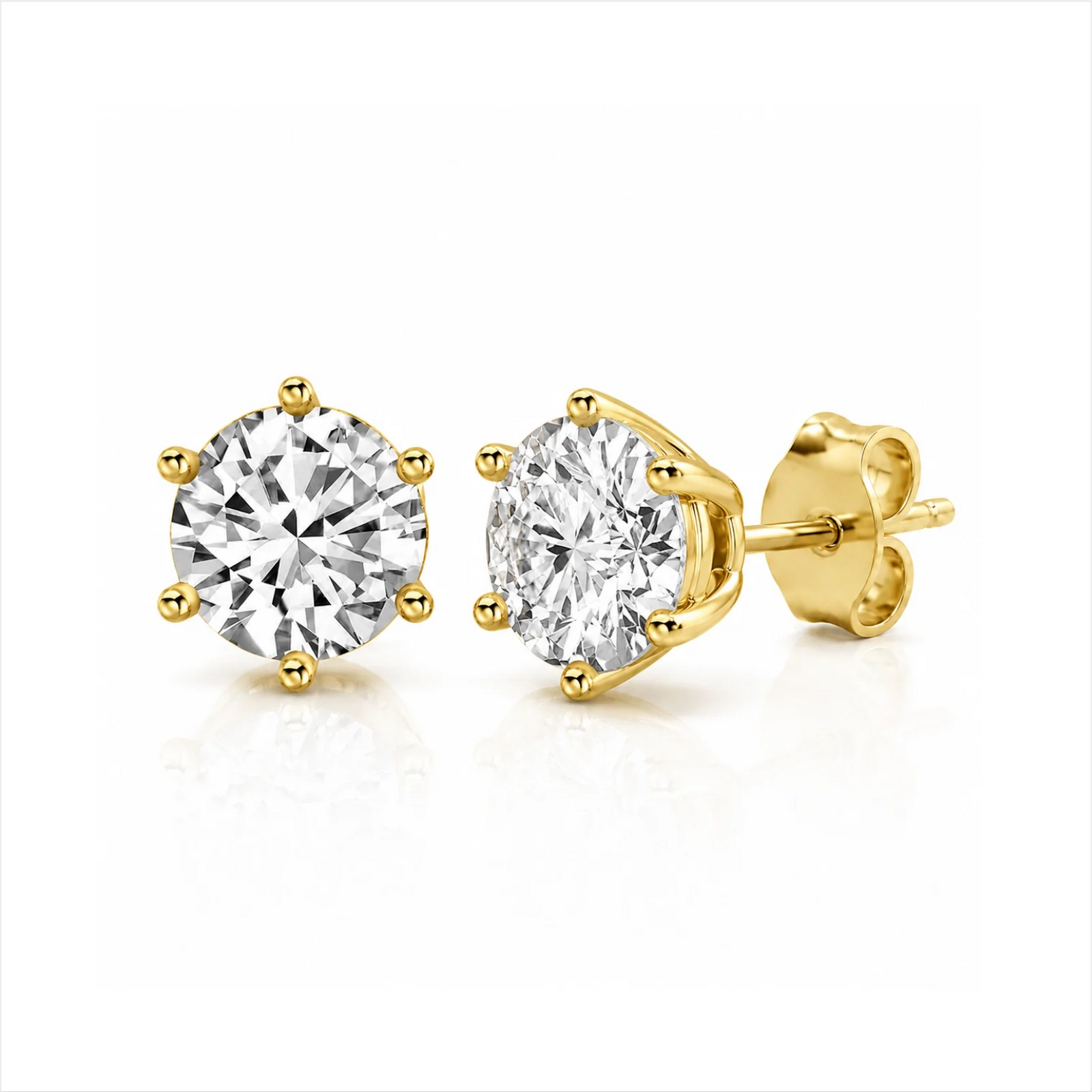 Six Prong Round Lab Diamond Stud Earrings - Yellow