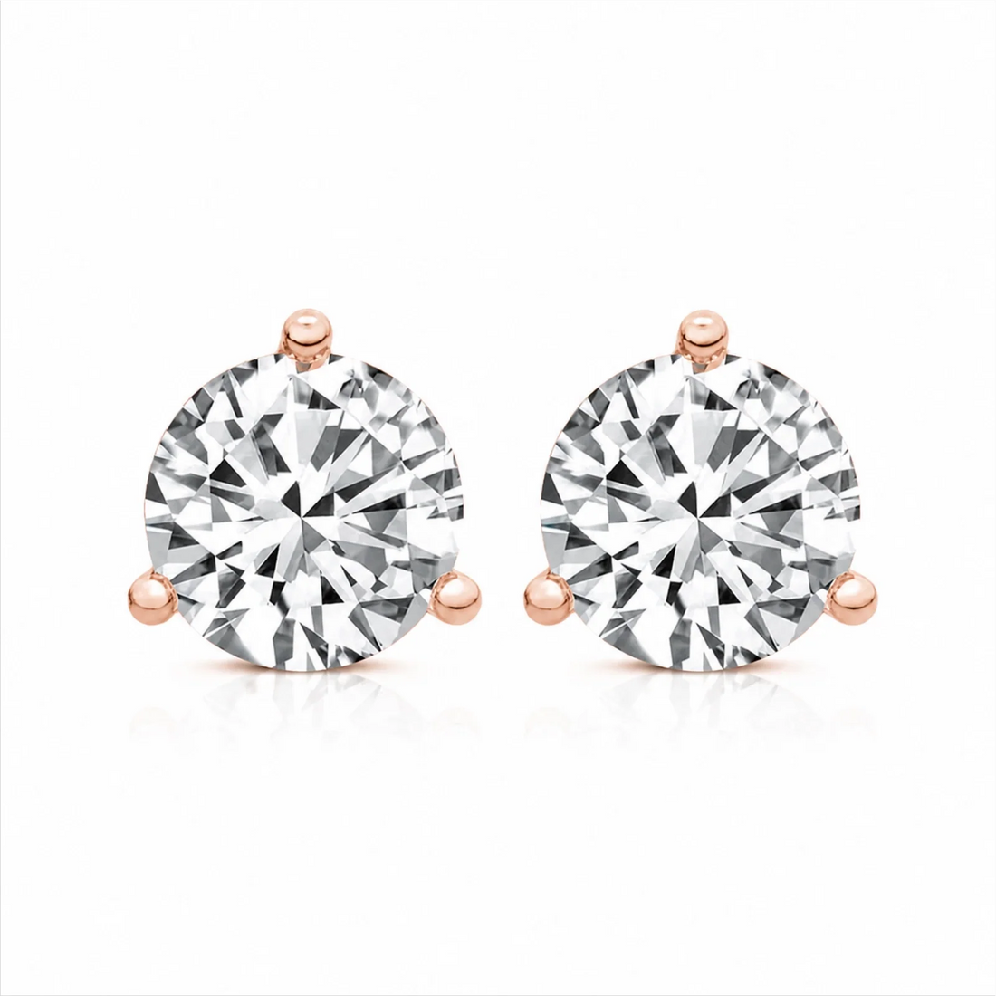 Three Prong Round Lab-Grown Diamond Single Stud Earring - Rose Gold
