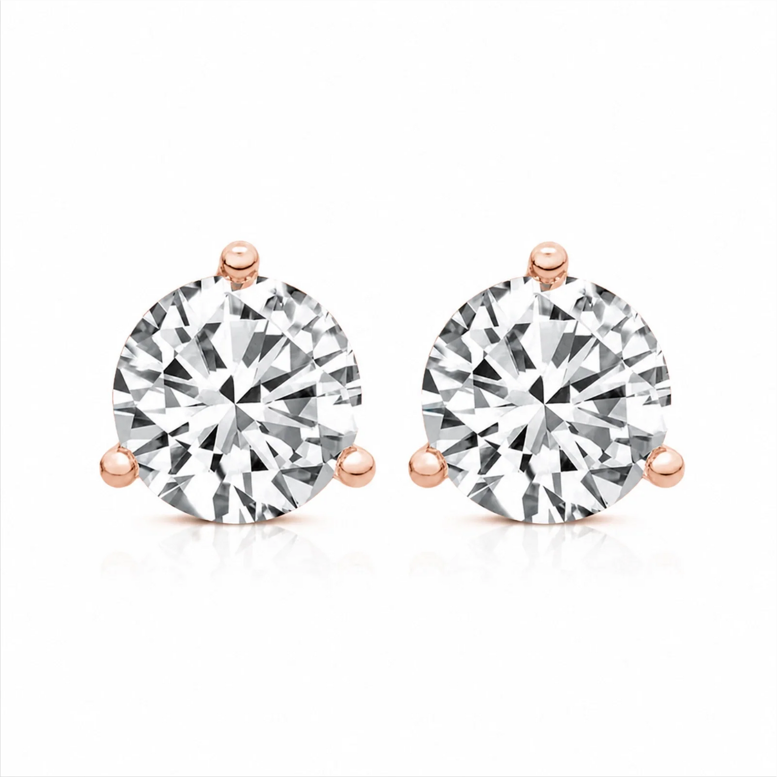 Three Prong Round Lab Diamond Single Stud Earring - Rose