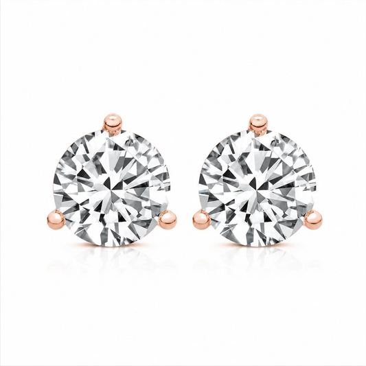 Three Prong Round Lab Diamond Single Stud Earring - Rose