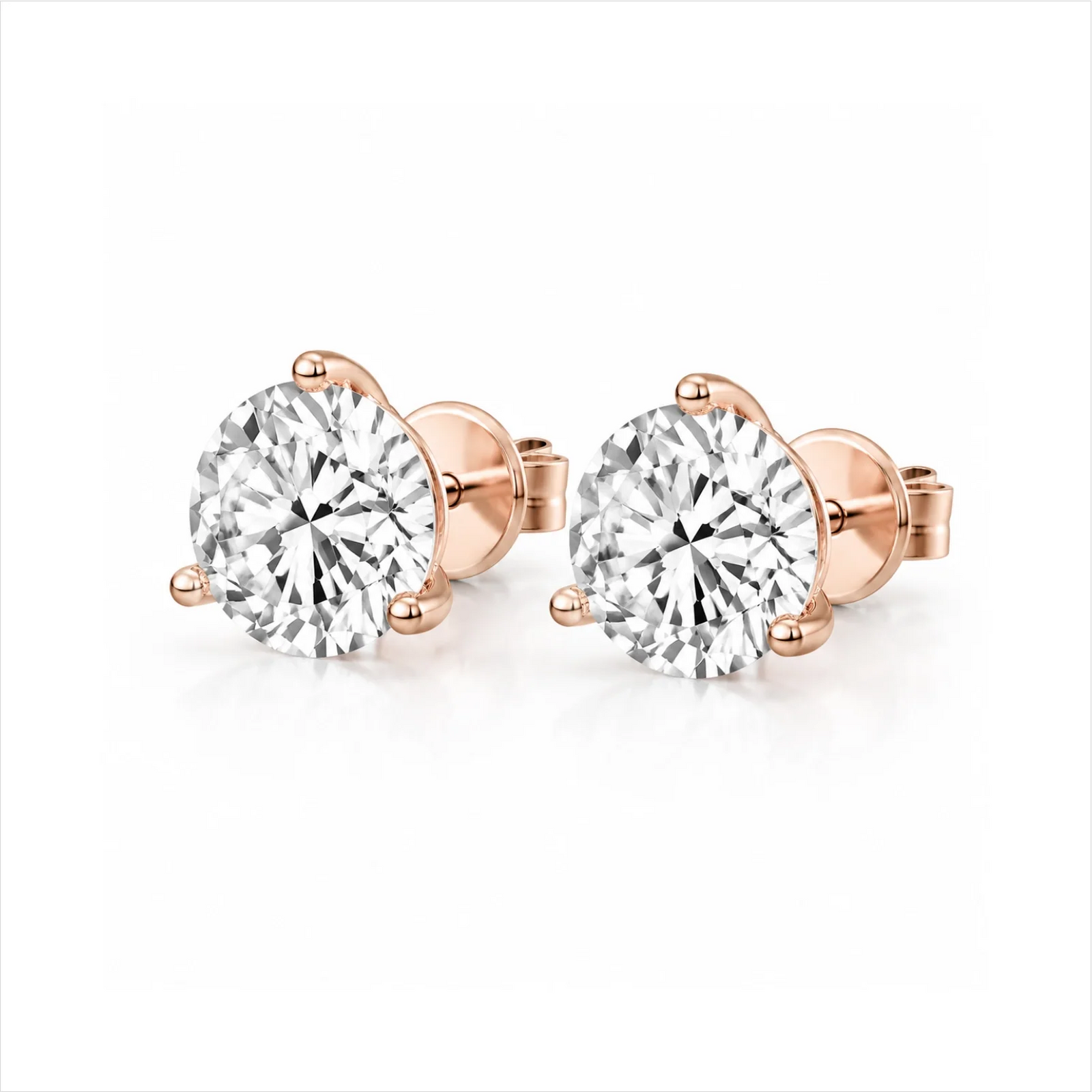 Three Prong Round Lab Diamond Single Stud Earring - Rose