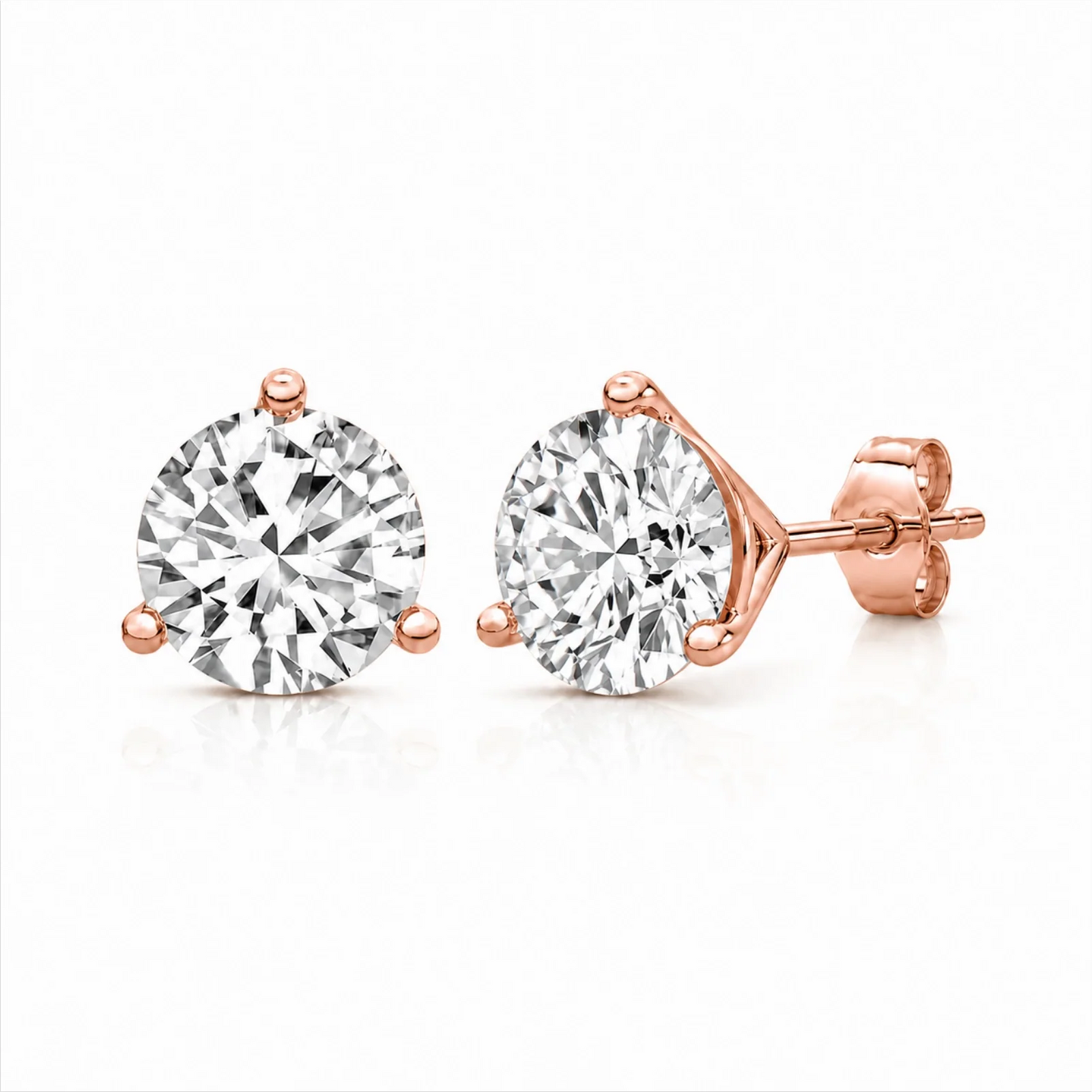 Three Prong Round Lab Diamond Single Stud Earring - Rose
