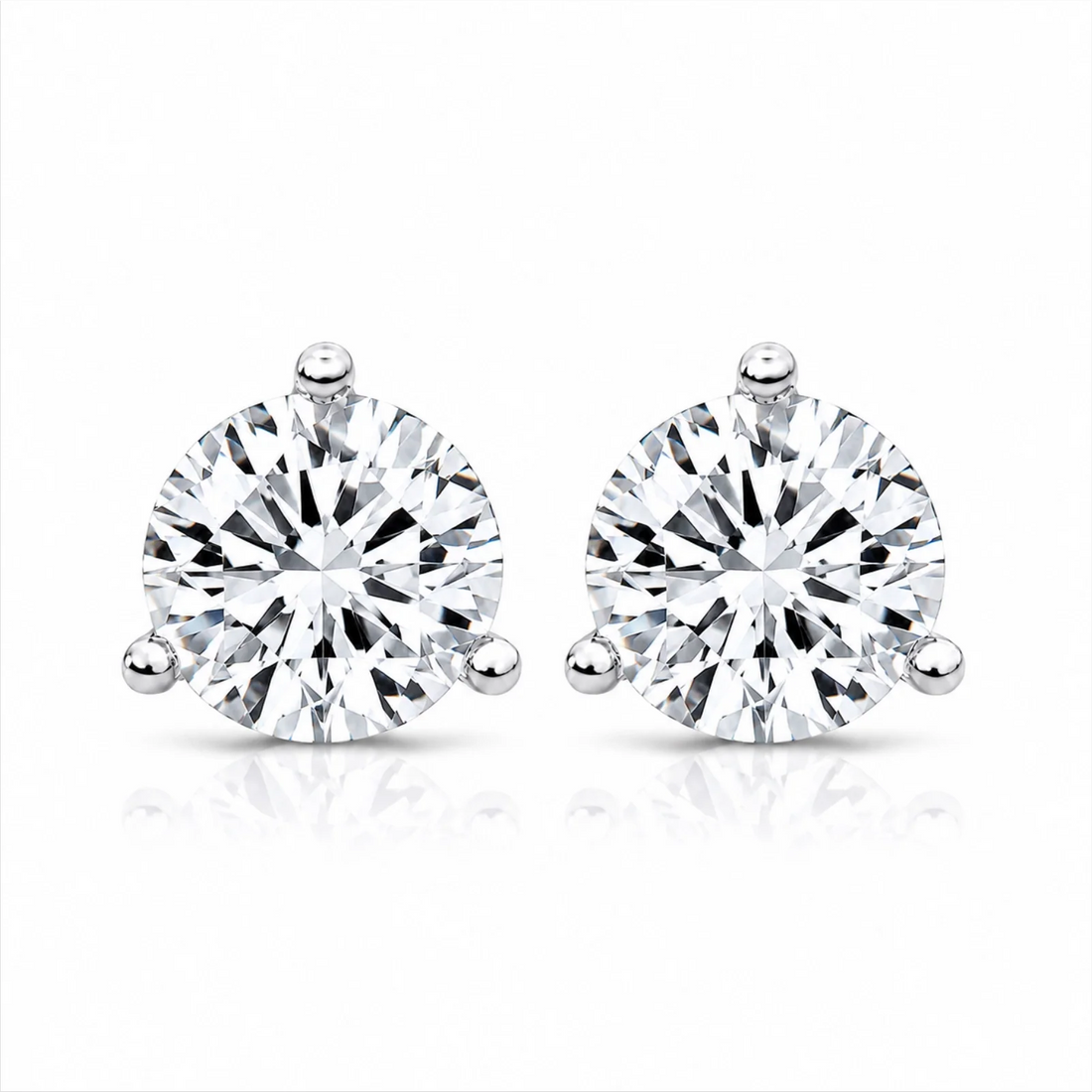 Three Prong Round Lab-Grown Diamond Single Stud Earring - White Gold
