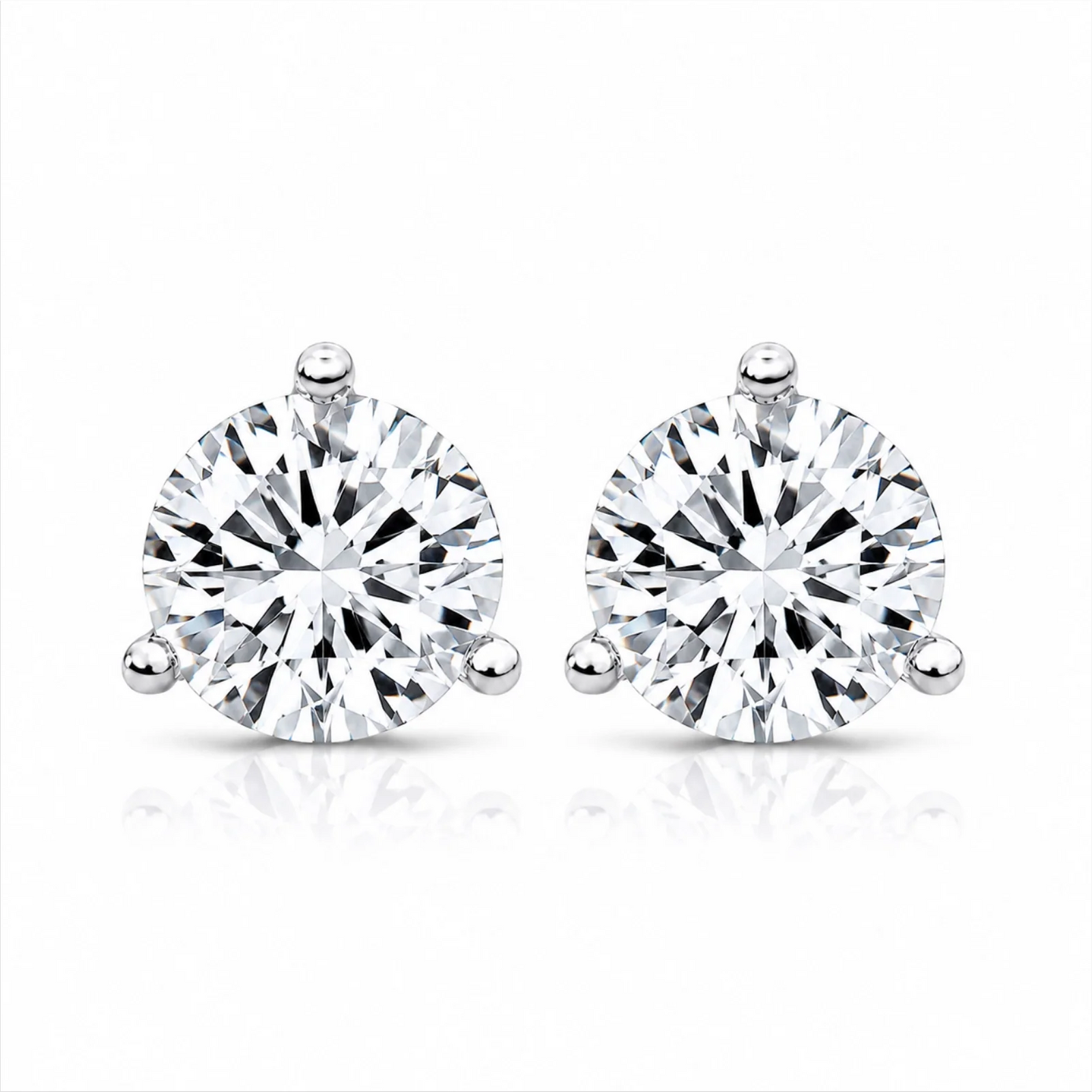 Three Prong Round Lab Diamond Single Stud Earring - White