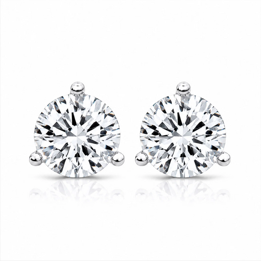 Three Prong Round Lab Diamond Single Stud Earring - White