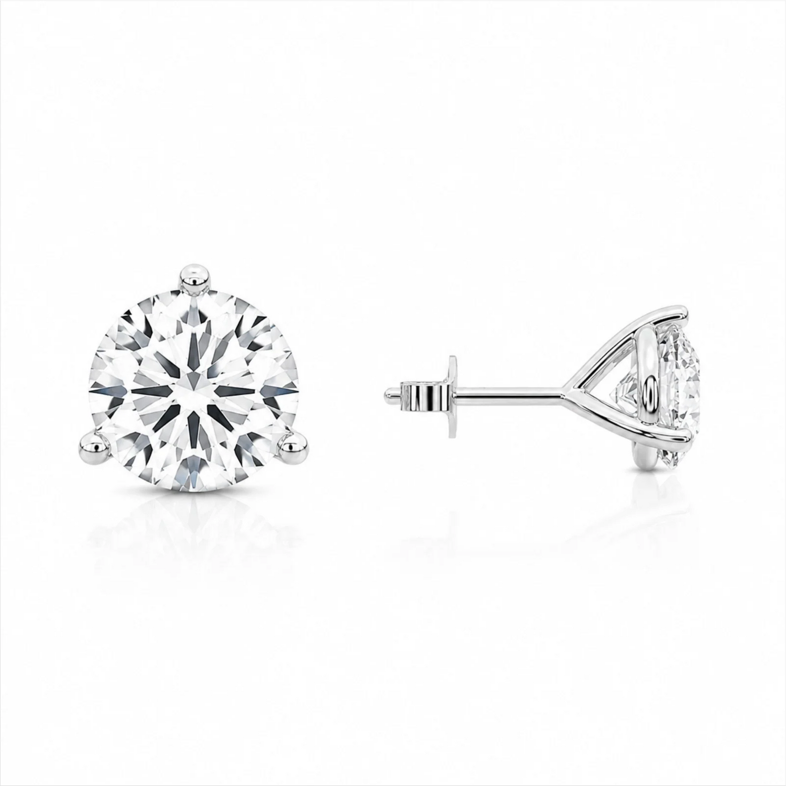 Three Prong Round Lab Diamond Single Stud Earring - White