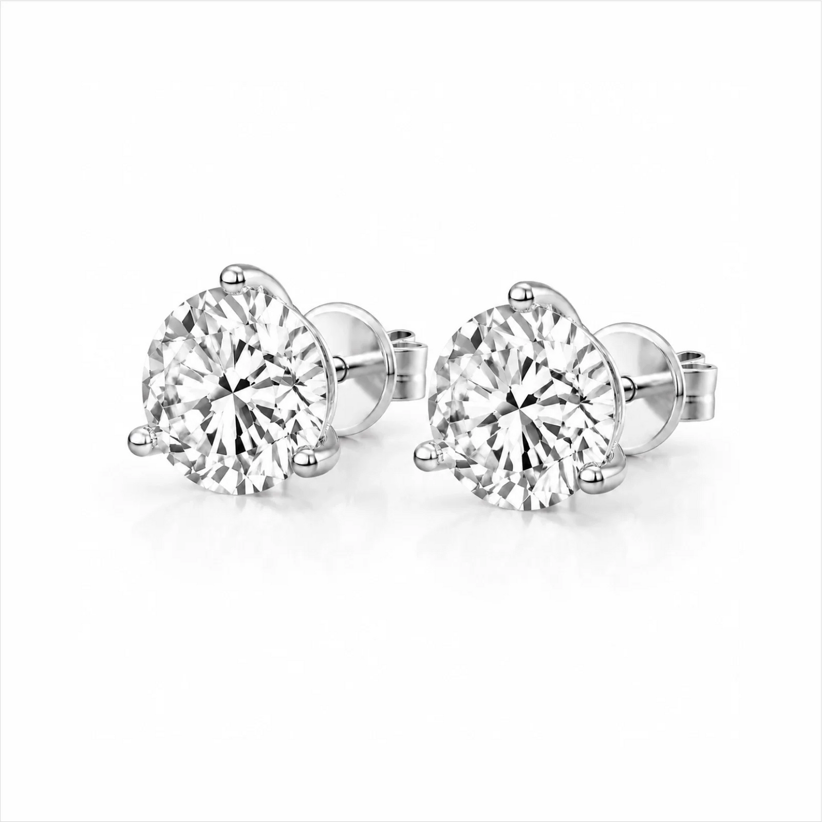 Three Prong Round Lab Diamond Single Stud Earring - White