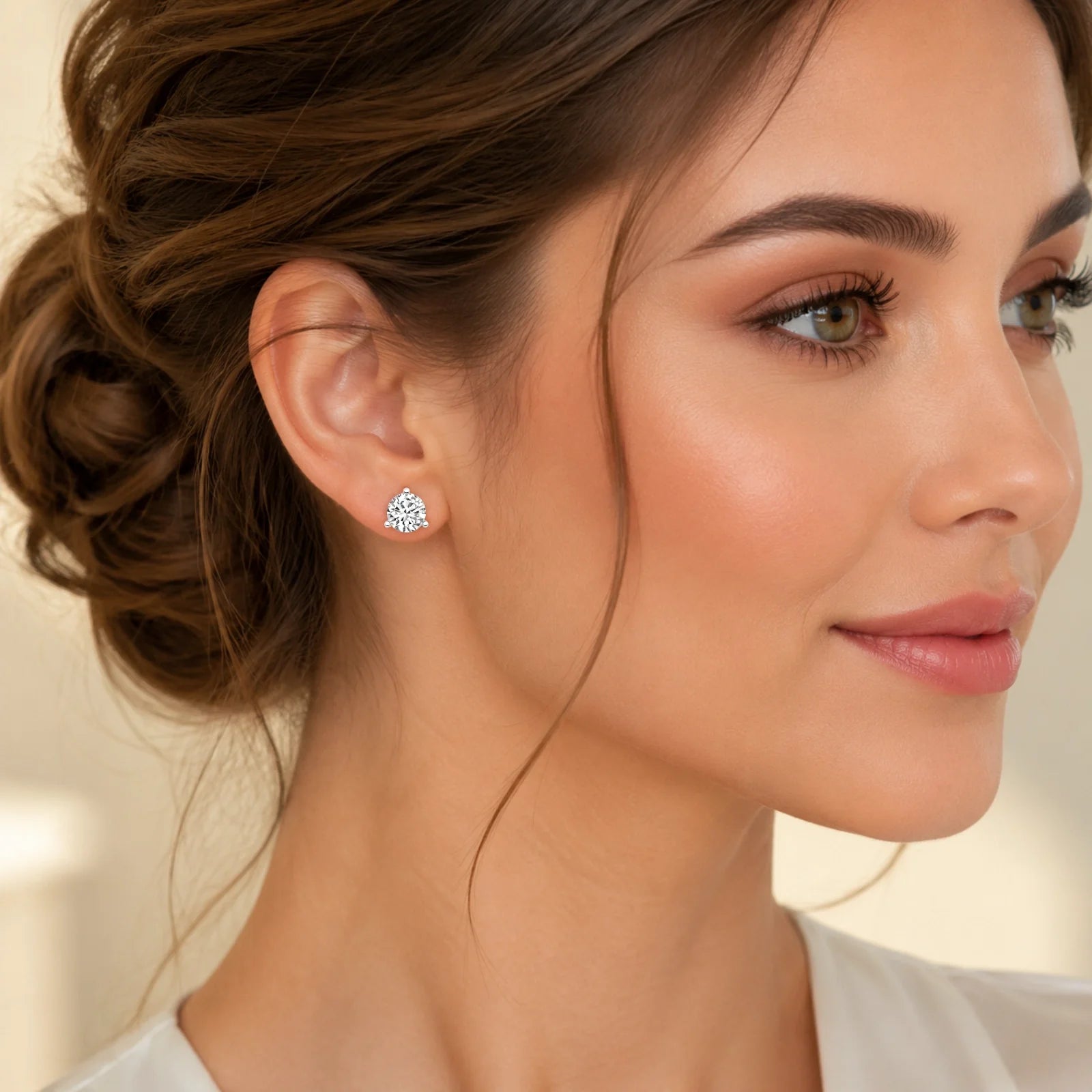 Three Prong Round Lab Diamond Single Stud Earring - White