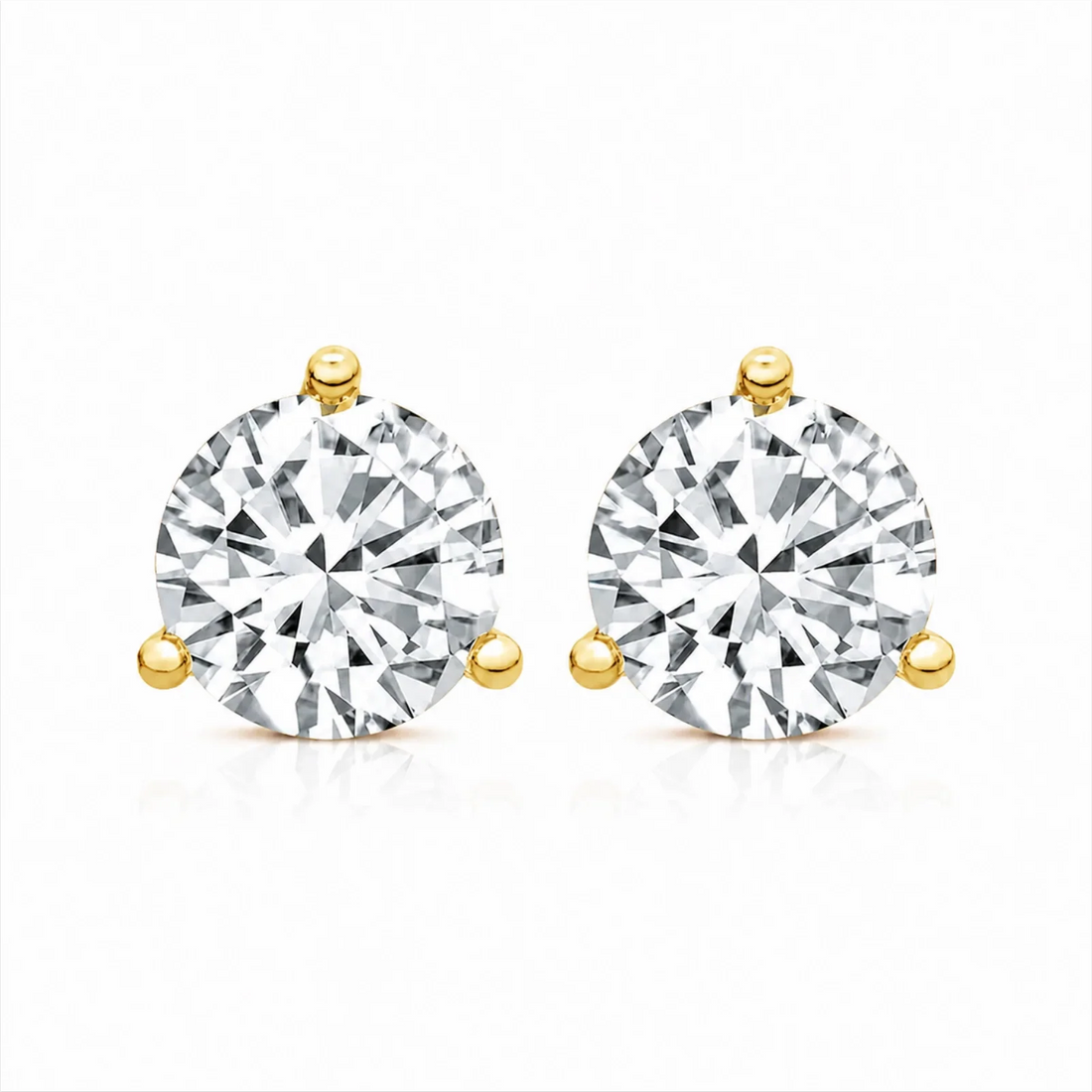 Three Prong Round Lab-Grown Diamond Single Stud Earring - Yellow Gold