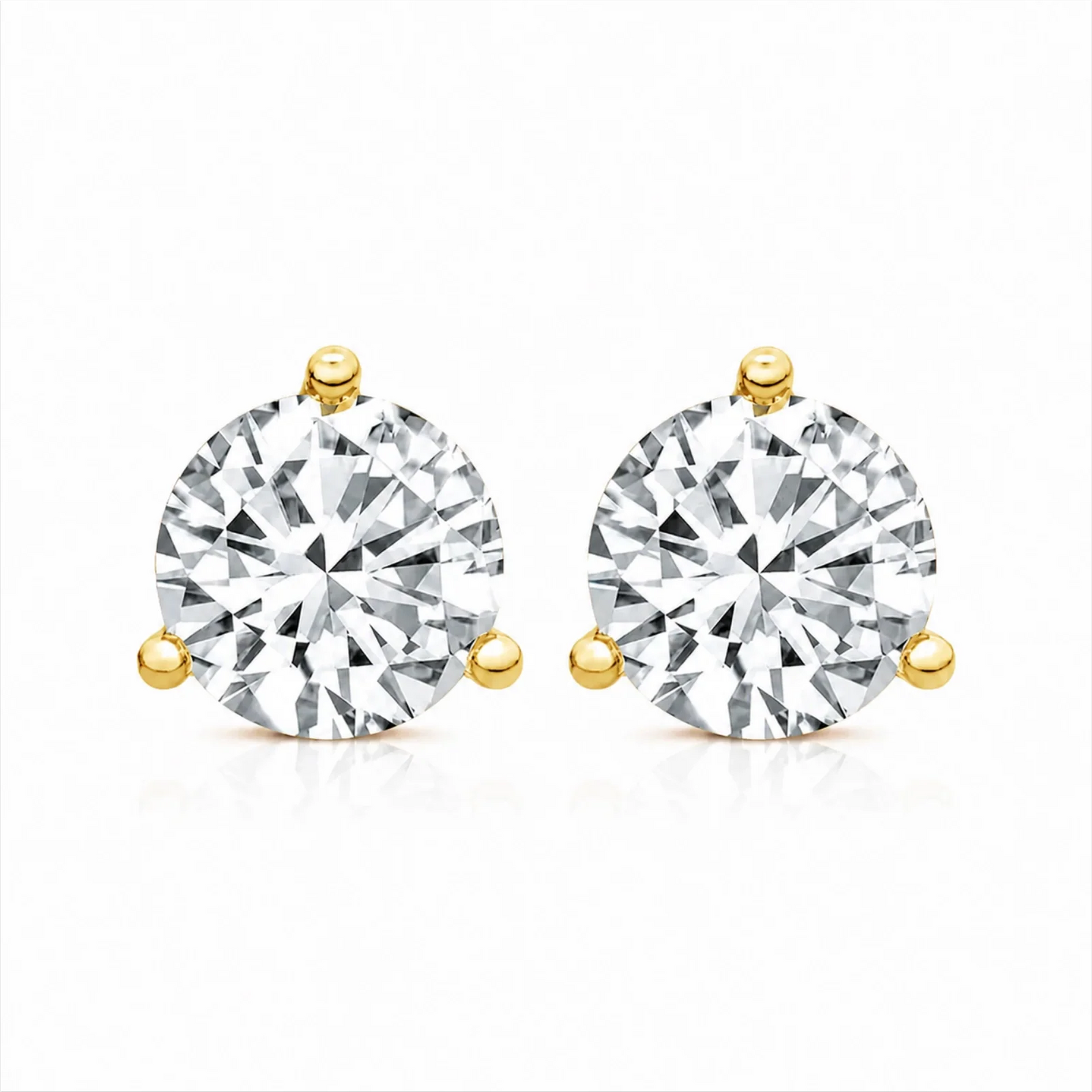 Three Prong Round Lab Diamond Single Stud Earring - Yellow