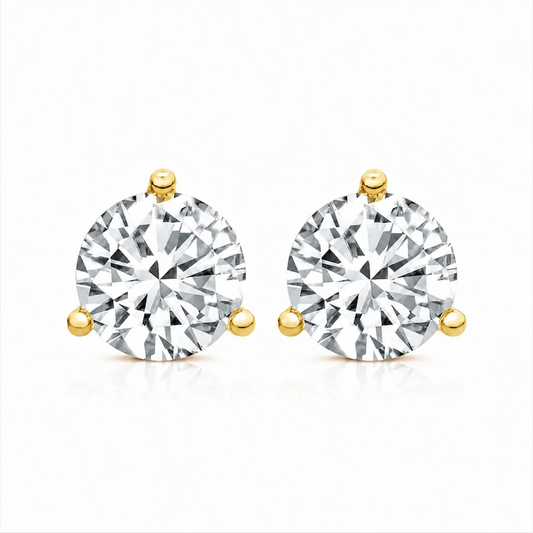 Three Prong Round Lab Diamond Single Stud Earring - Yellow