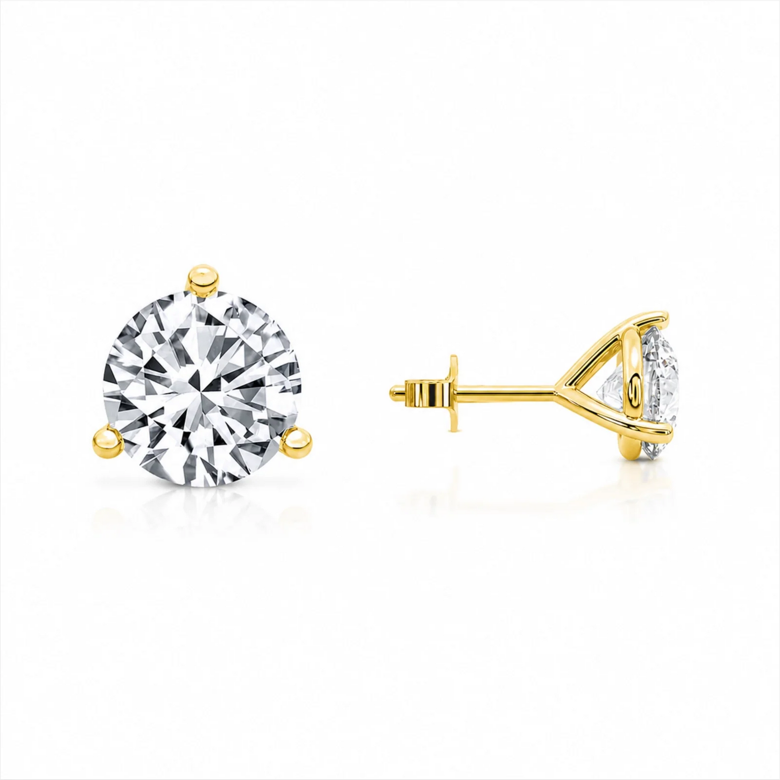 Three Prong Round Lab Diamond Single Stud Earring - Yellow