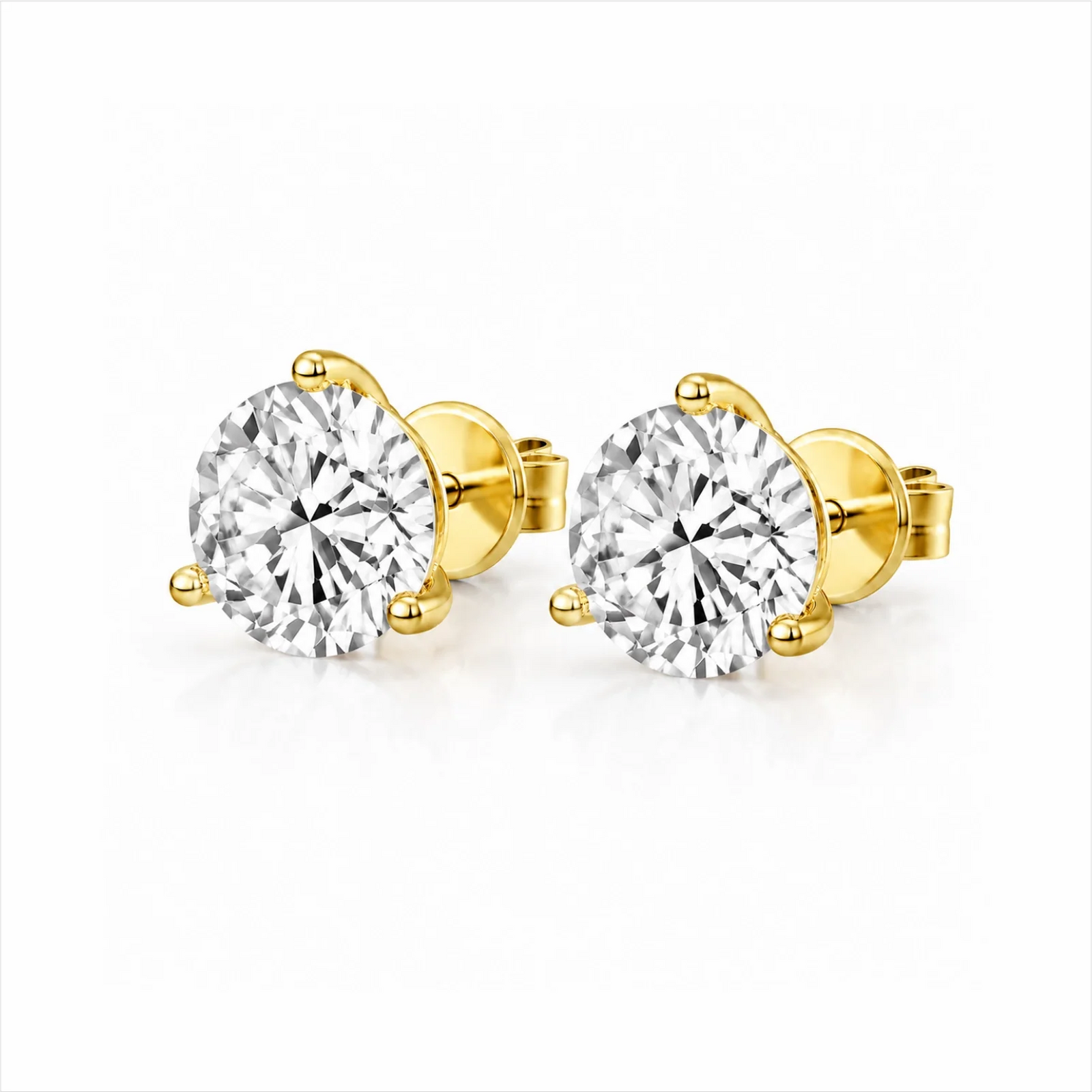 Three Prong Round Lab Diamond Single Stud Earring - Yellow