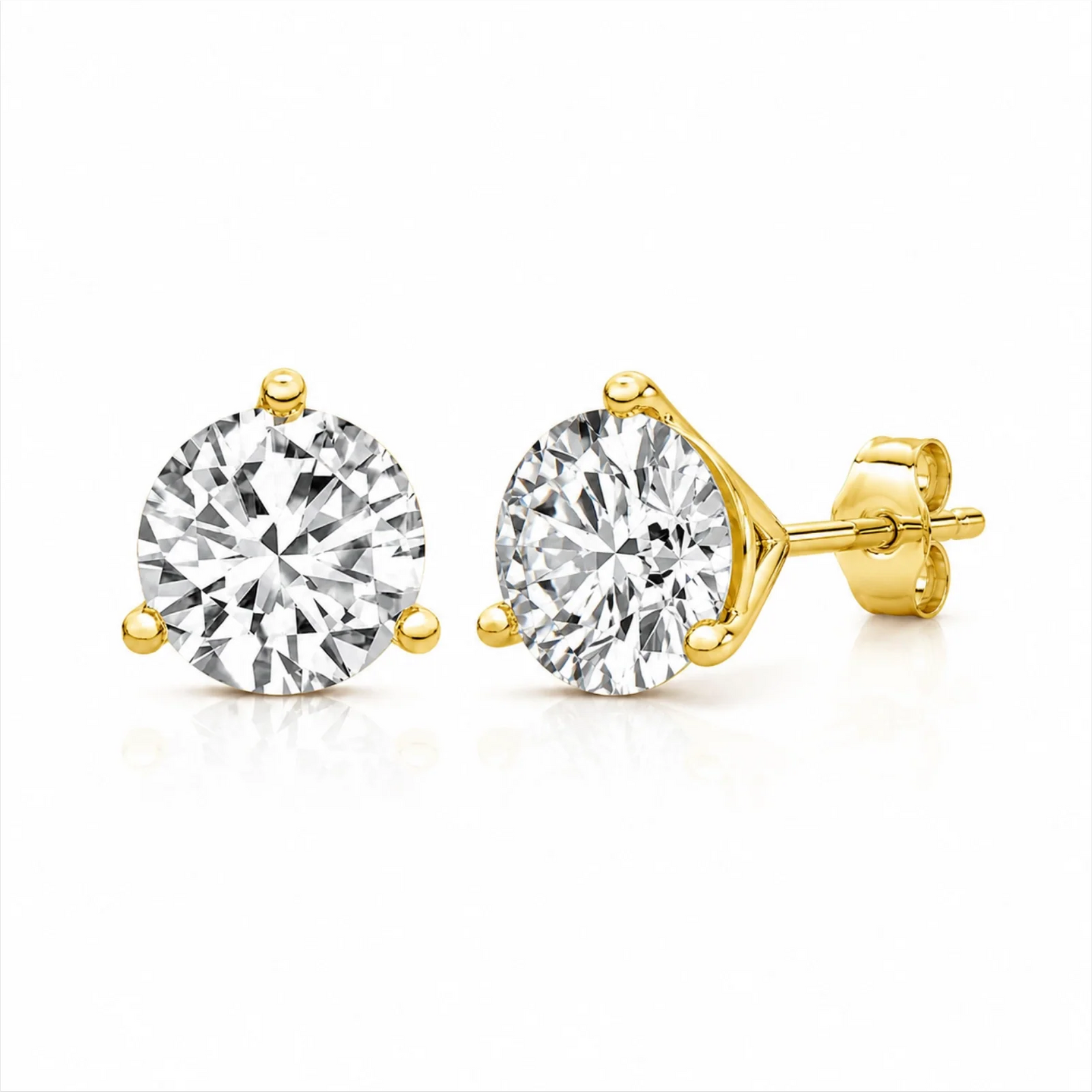 Three Prong Round Lab Diamond Single Stud Earring - Yellow