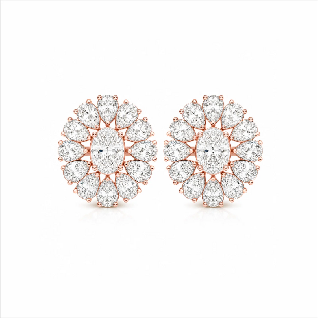 Dahlia Flower Lab-Grown Diamond Stud Earrings - Rose Gold