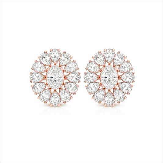 Dahlia Flower Fashion Lab Diamond Stud Earrings - Rose