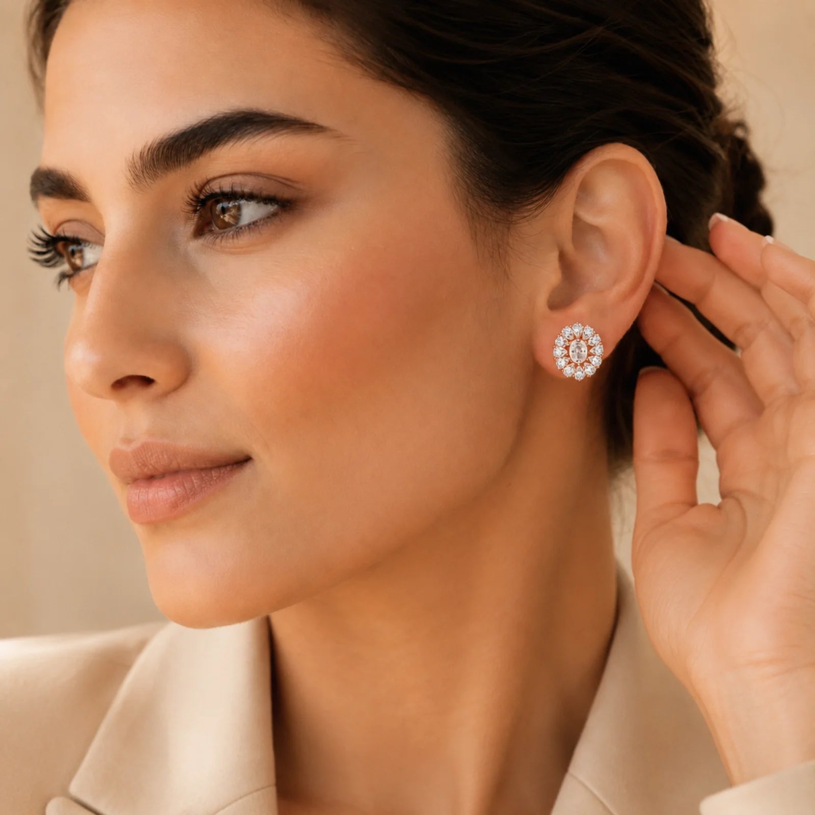 Dahlia Flower Fashion Lab Diamond Stud Earrings - Rose