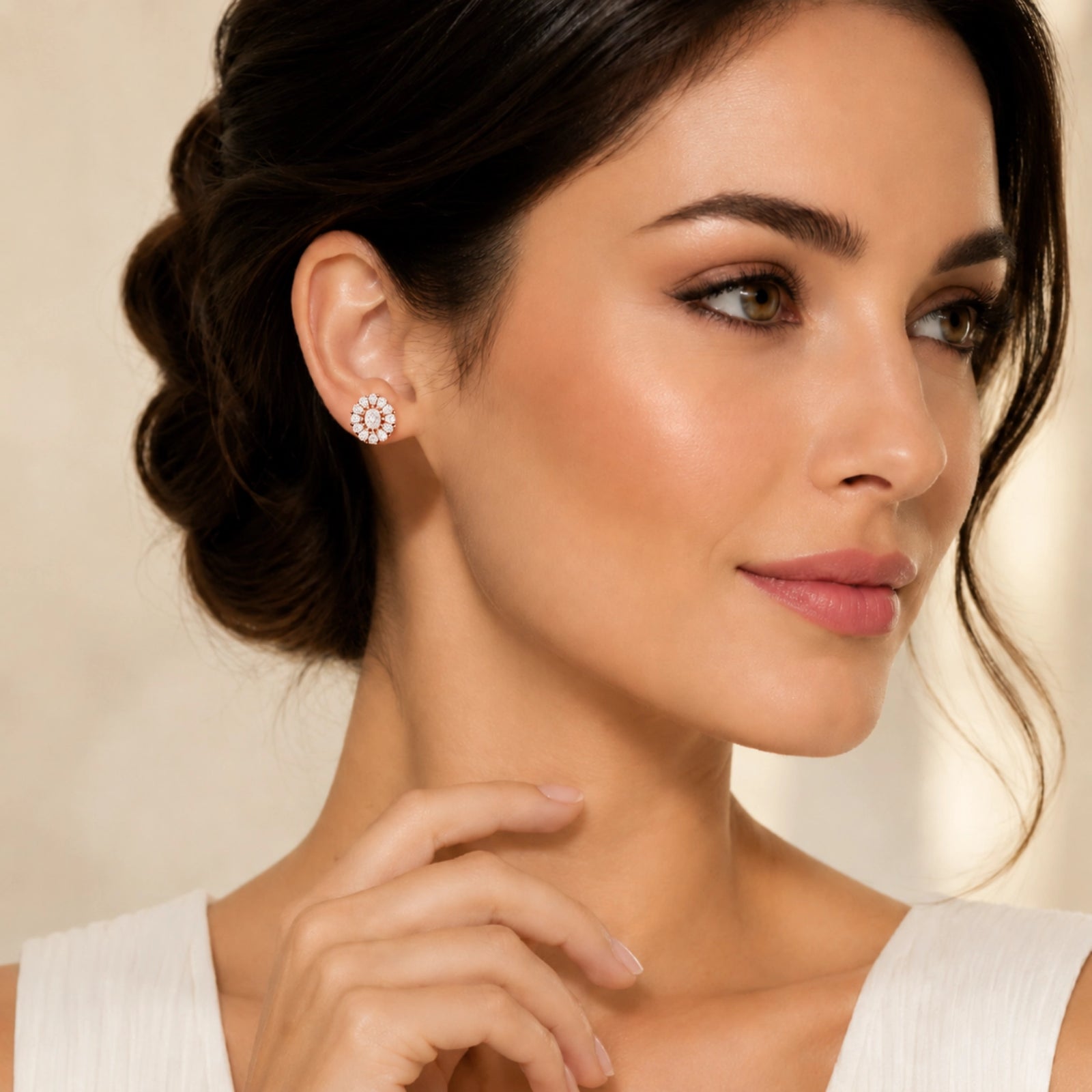 Dahlia Flower Fashion Lab Diamond Stud Earrings - Rose Gold