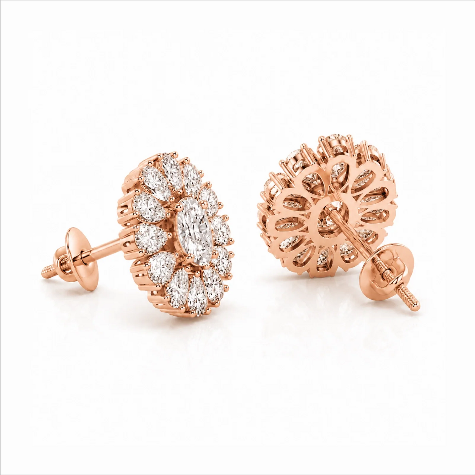 Dahlia Flower Fashion Lab Diamond Stud Earrings - Rose