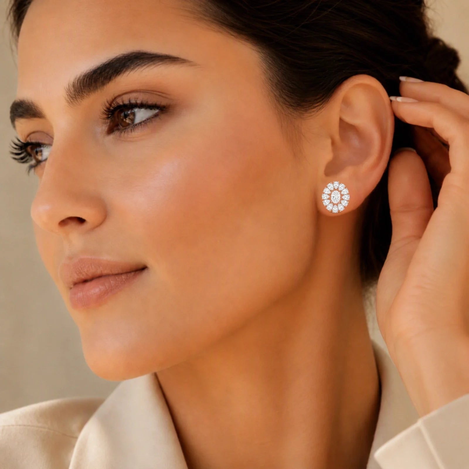 Dahlia Flower Fashion Lab Diamond Stud Earrings - Rose