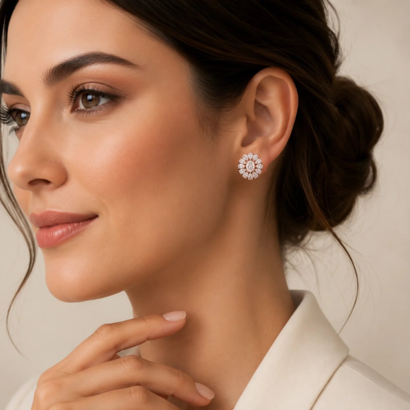Dahlia Flower Fashion Lab Diamond Stud Earrings - Rose