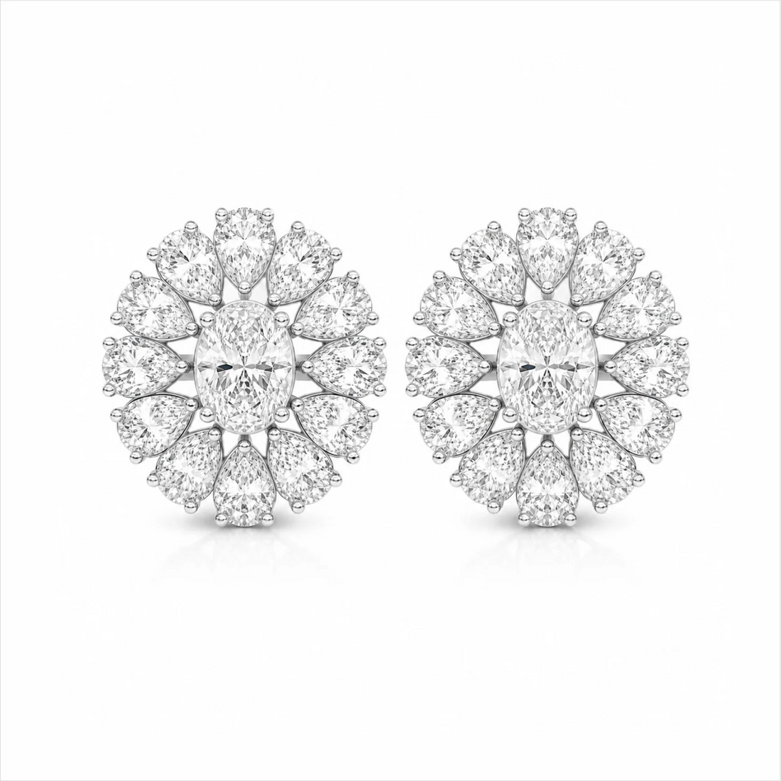 Dahlia Flower Lab-Grown Diamond Stud Earrings - White Gold