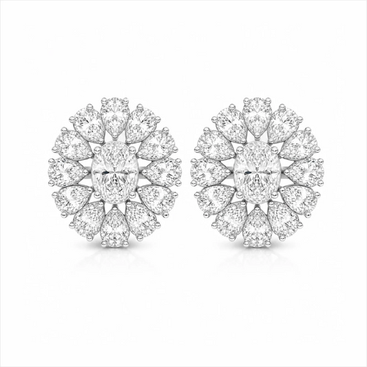 Dahlia Flower Fashion Lab Diamond Stud Earrings - White