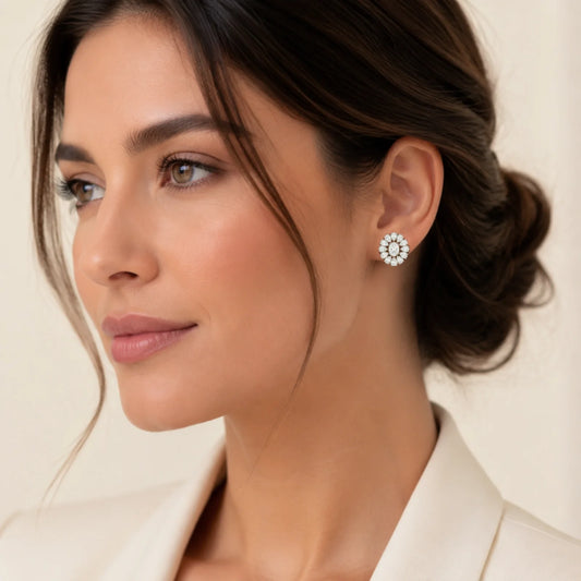 Dahlia Flower Fashion Lab Diamond Stud Earrings - White