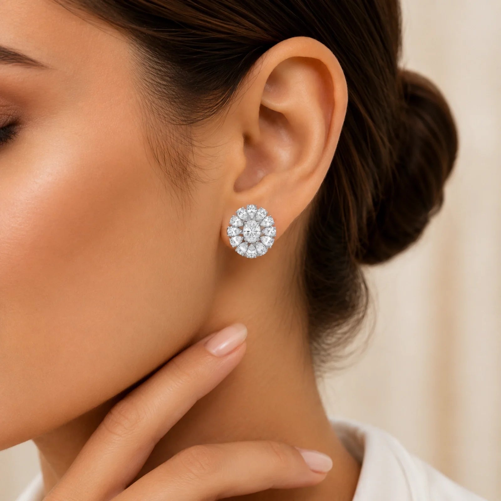Dahlia Flower Fashion Lab Diamond Stud Earrings - White