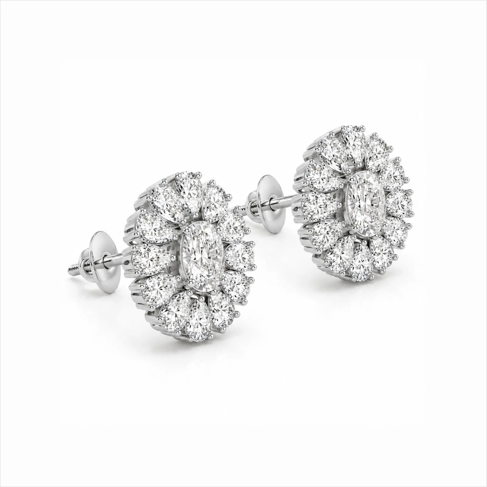 Dahlia Flower Fashion Lab Diamond Stud Earrings - White