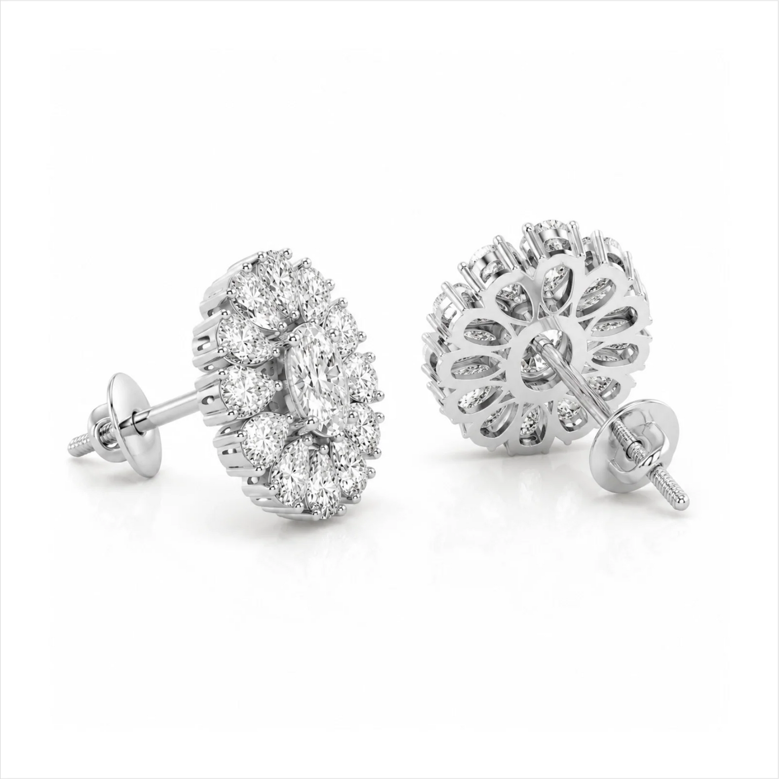 Dahlia Flower Fashion Lab Diamond Stud Earrings - White