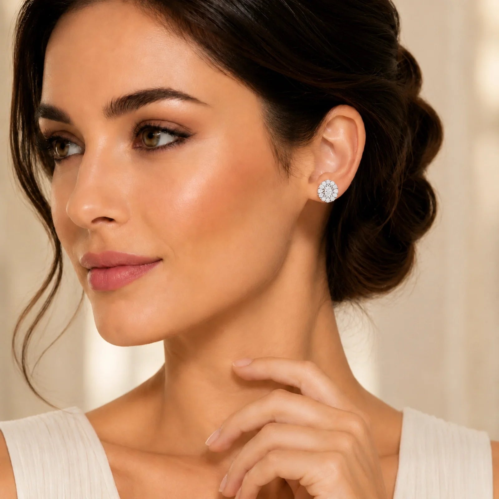 Dahlia Flower Fashion Lab Diamond Stud Earrings - White