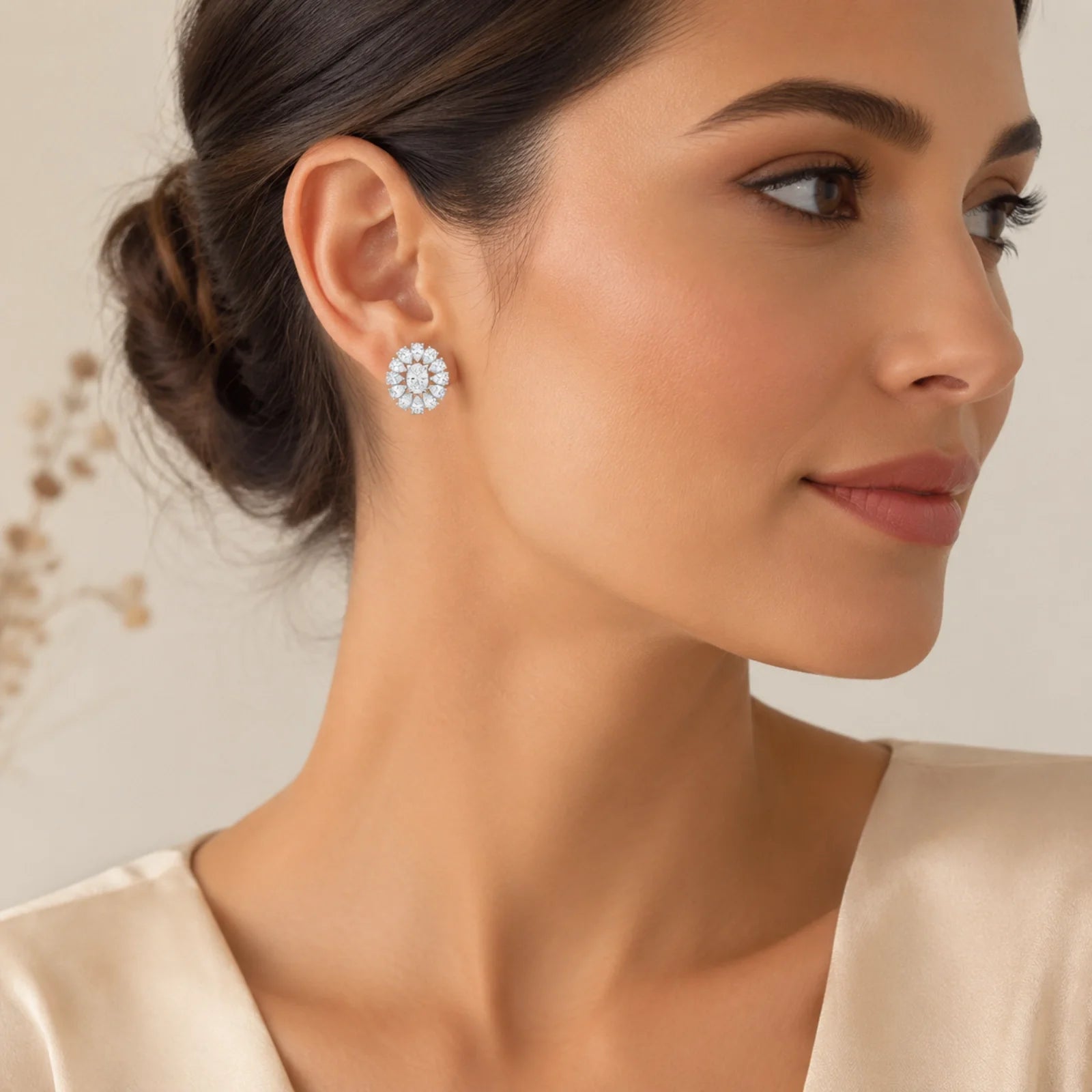 Dahlia Flower Fashion Lab Diamond Stud Earrings - White