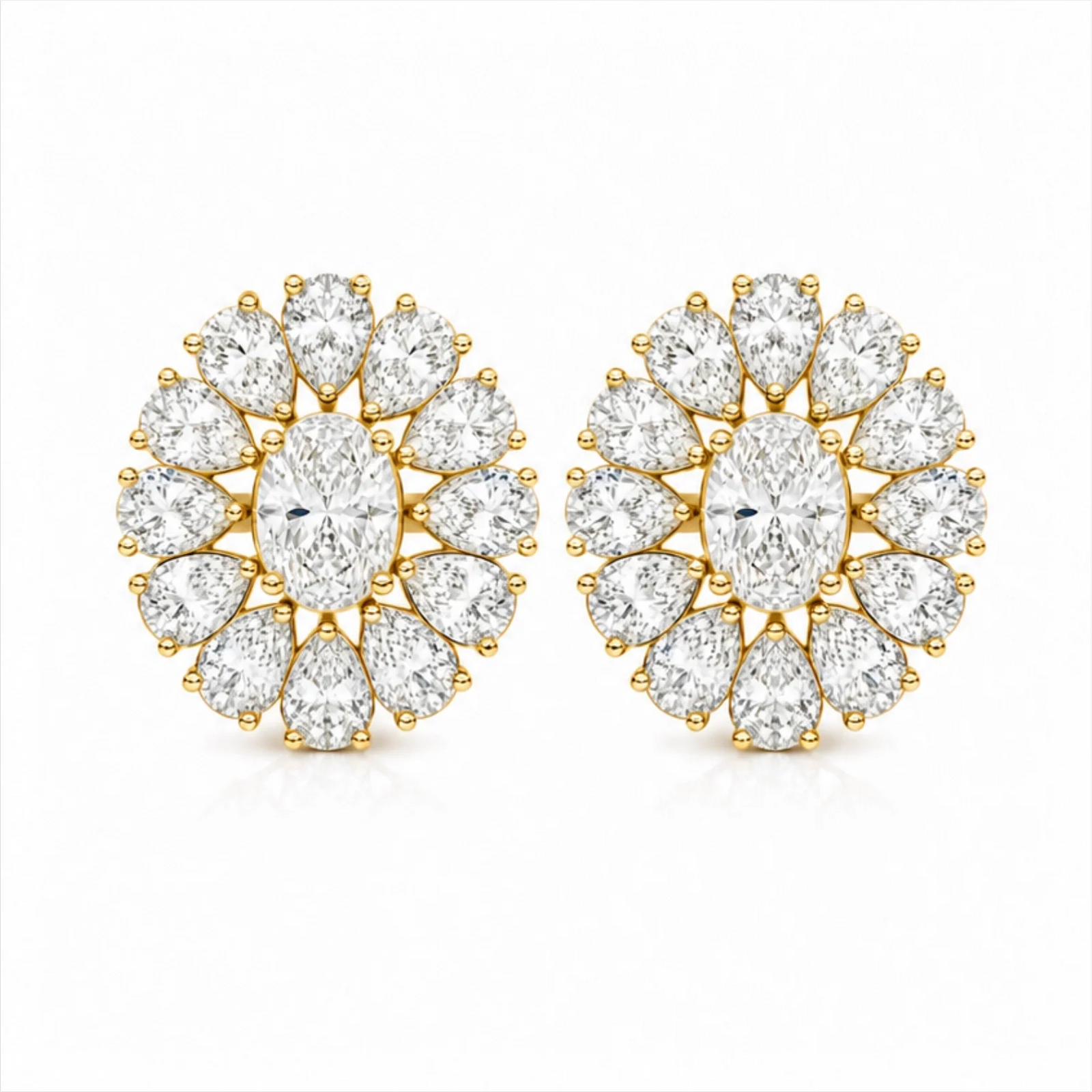 Dahlia Flower Fashion Lab Diamond Stud Earrings - Yellow