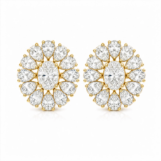 Dahlia Flower Fashion Lab Diamond Stud Earrings - Yellow