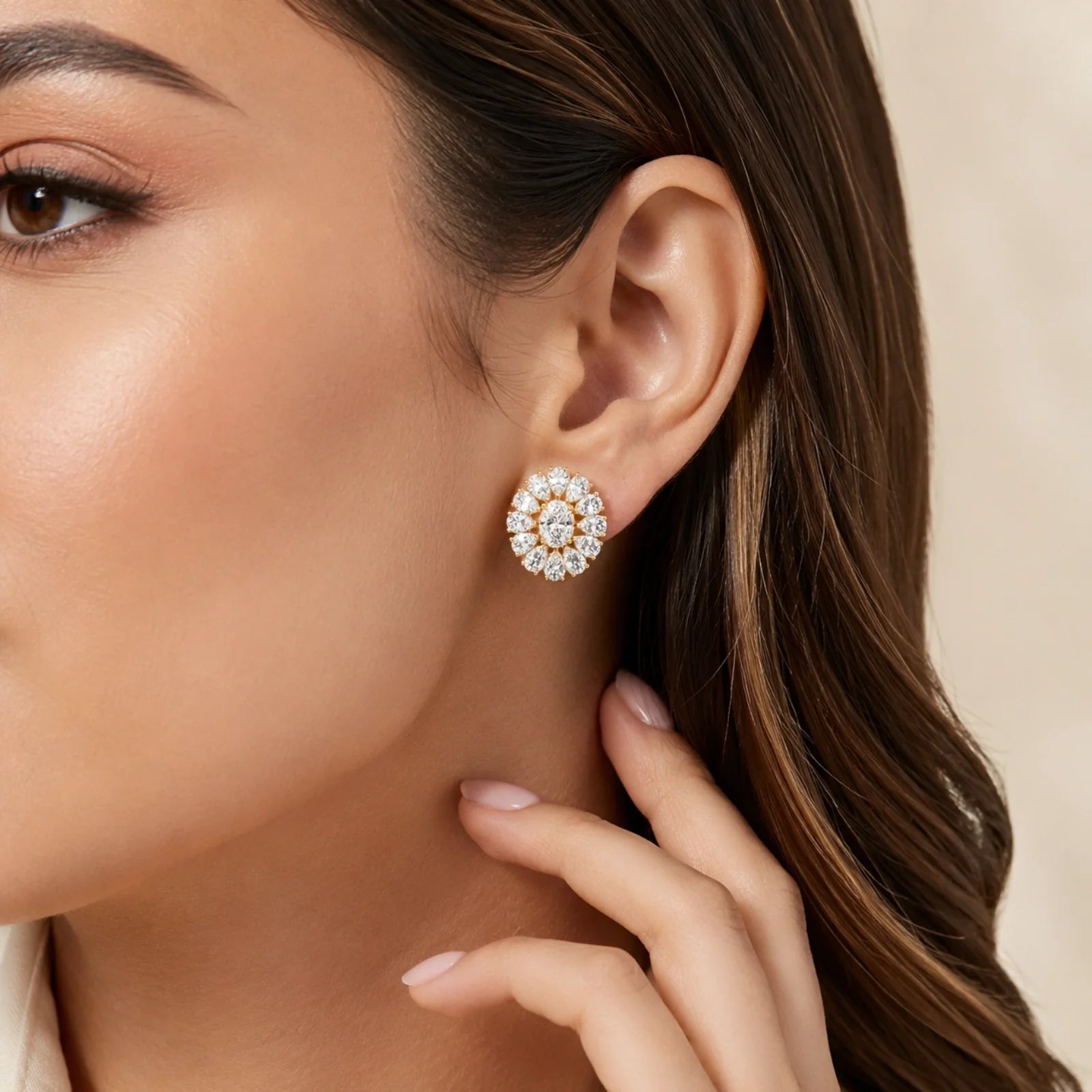 Dahlia Flower Fashion Lab Diamond Stud Earrings - Yellow