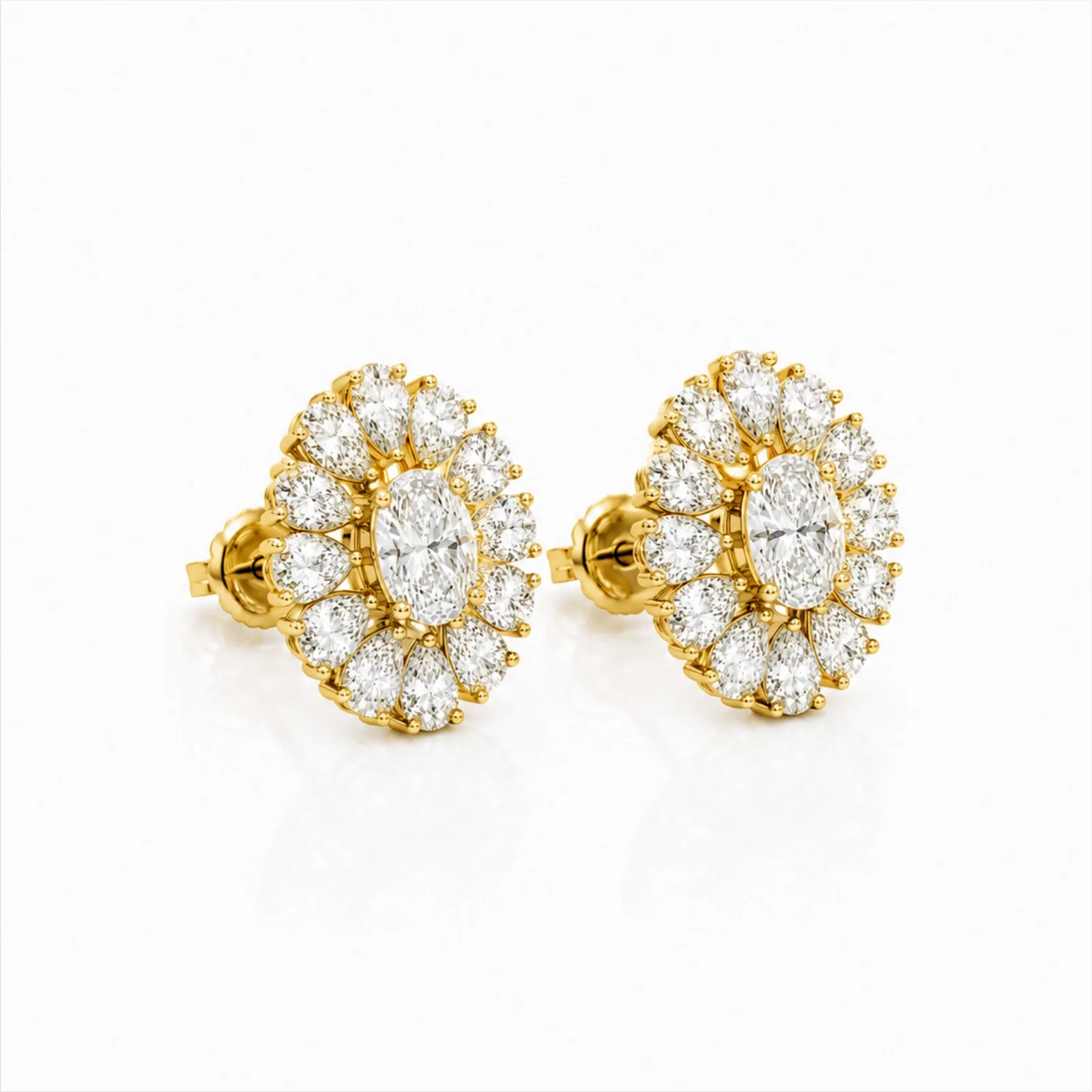 Dahlia Flower Fashion Lab Diamond Stud Earrings - Yellow